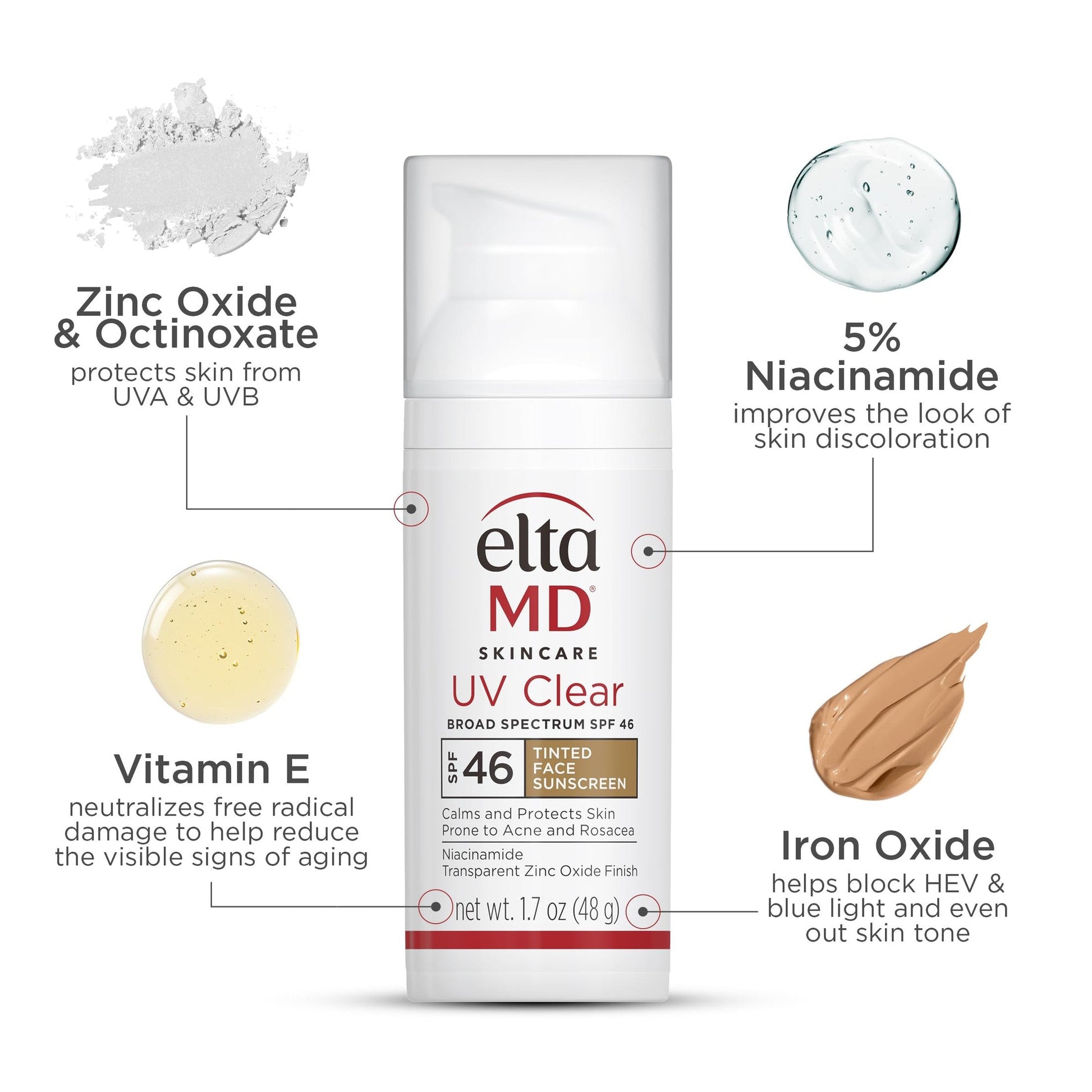 EltaMD UV Clear Tinted Sunscreen for Face, SPF 46 with Zinc Oxide, Oil-Free, Dermatologist Recommended, For Acne-Prone Sensitive Skin, 1.7 oz - Medaid International
