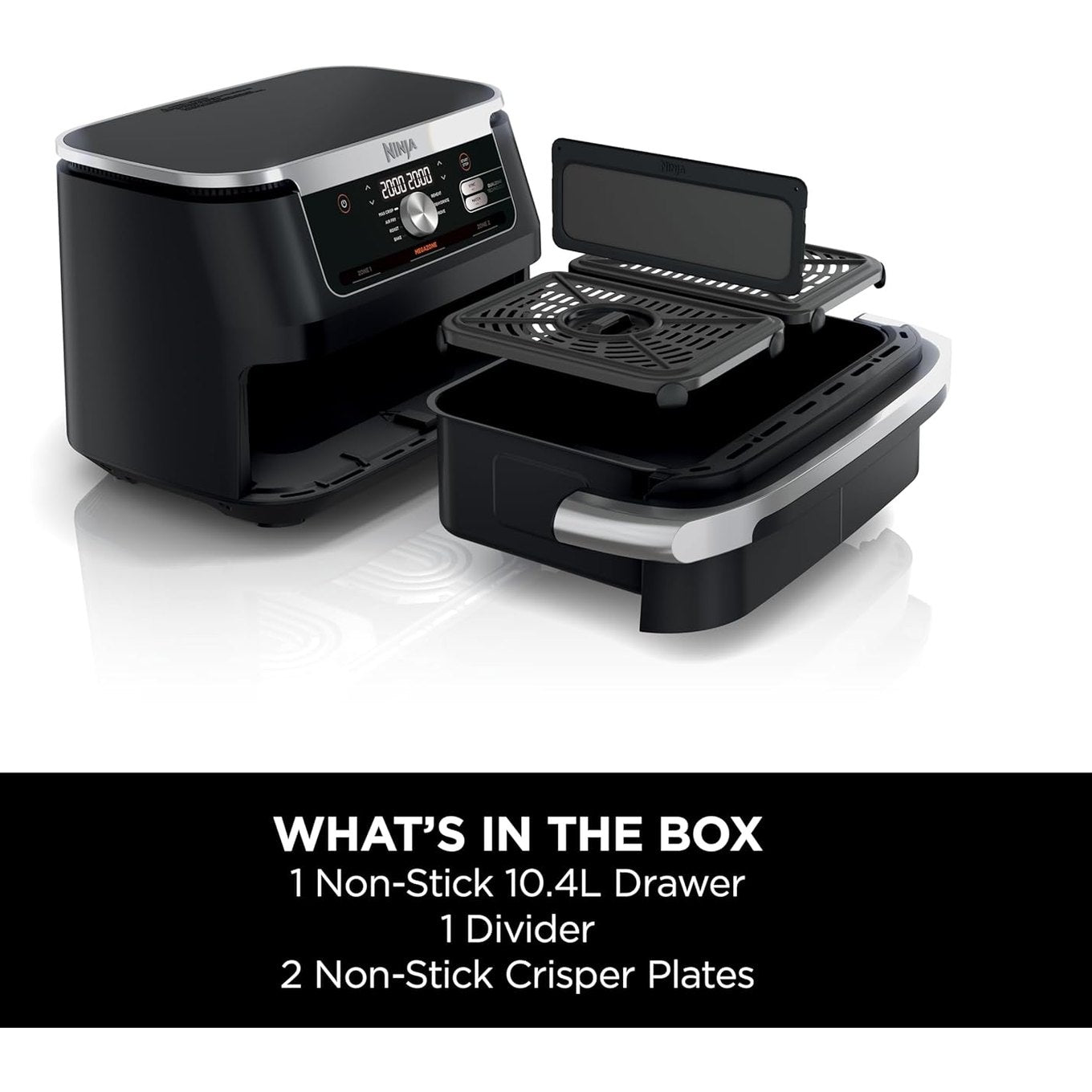Ninja Foodi FlexDrawer Air Fryer, Dual Zone with Removable Divider, Large 10.4L Drawer, 7-in-1, Air-Fryer Uses No Oil, Air Fry, Roast, Bake, Max Crisp, Non-Stick Dishwasher Safe Parts, Black AF500ME - Medaid International