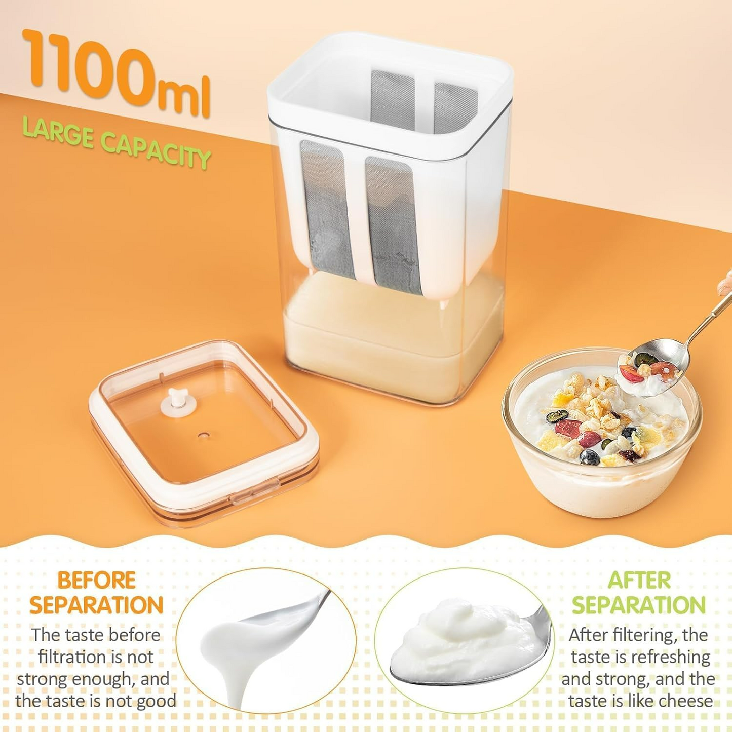 Greek Yogurt Strainer 1100ml – Multi-Purpose Yogurt Maker - Medaid International