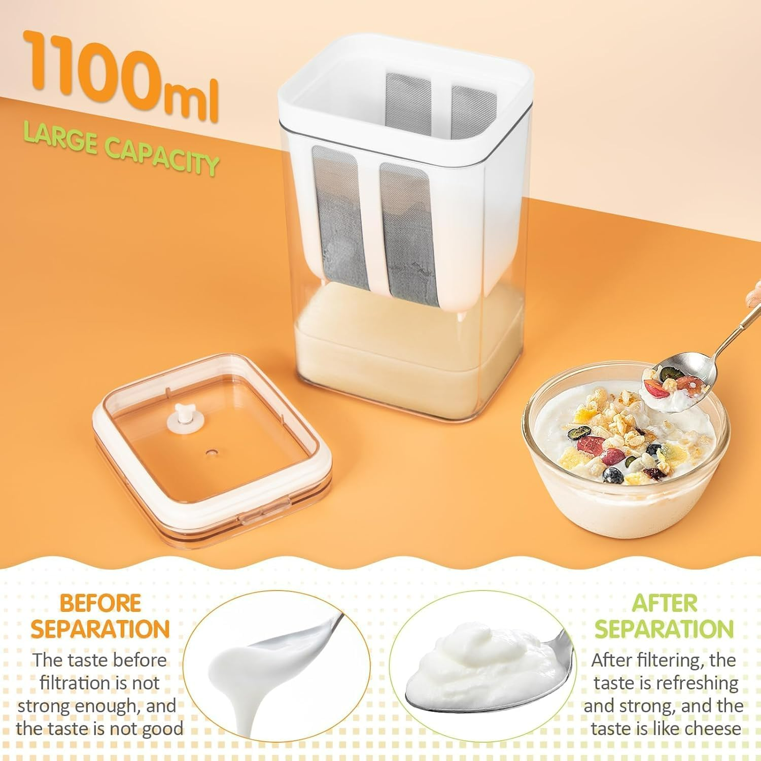 Greek Yogurt Strainer 1100ml – Multi-Purpose Yogurt Maker - Medaid International