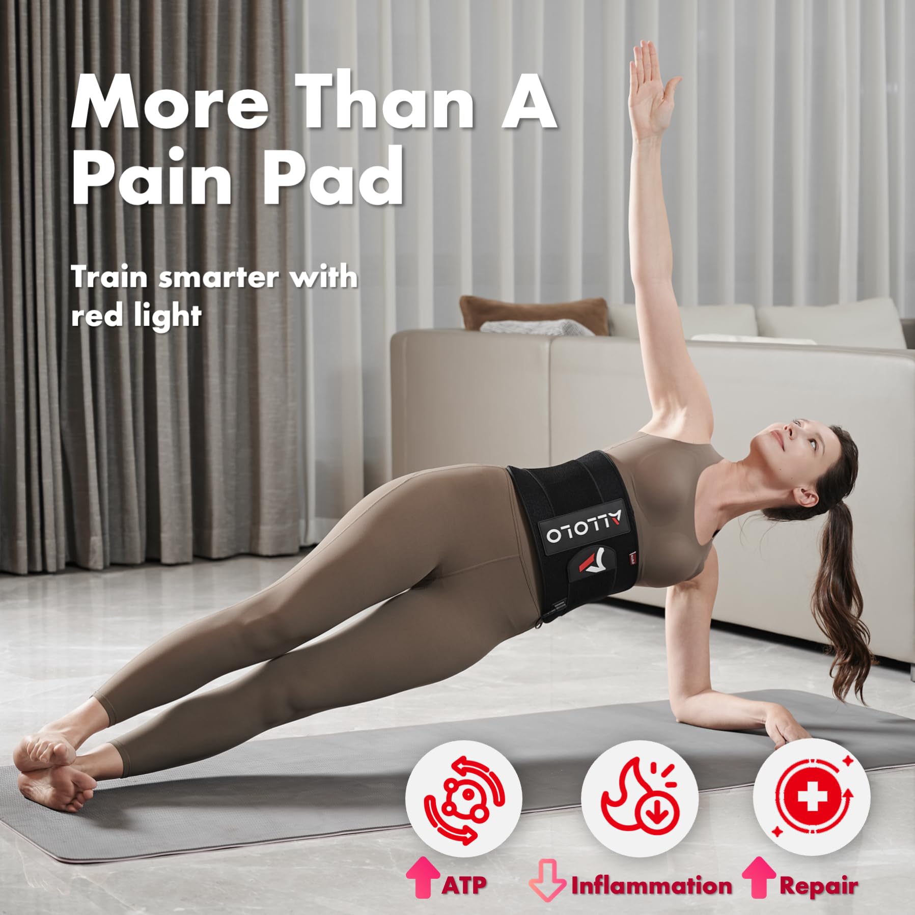 ALLOLO Red Light Therapy for Body, 16.7"*7.9" 660nm&850nm Infrared Red Light Therapy Belt with Pulse for Back Waist Muscle Pain Relief, 3-in-1 LED Bead with Controller Timer Gift for Women Men - Medaid International