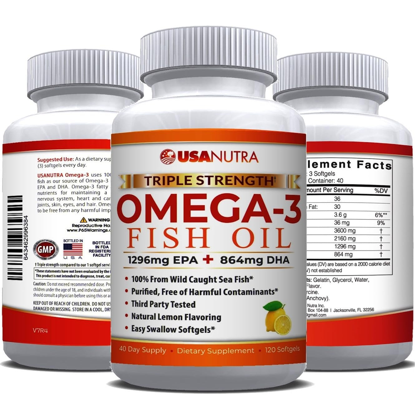 Omega 3 Fish Oil Supplement 3600mg with EPA and DHA for Women and Men Supports Joint, Brain and Heart Health 120 Softgels, 40 Day Supply - Medaid International