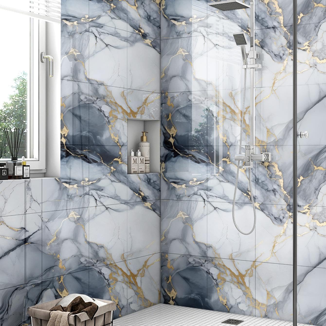 Chejiaye Thick 10pcs Marble Peel and Stick Backsplash Surface Waterproof Wall Panels,Self-Adhesive Marble PVC Foam Wall Panels for Kitchen, Bathroom - 11.8"x11.8" Kitchen Tile(Not Real Tiles,Blue) - Medaid International