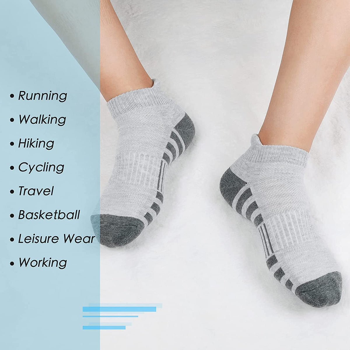 KASTWAVE Athletic Running Socks, Ankle Socks Low Cut Athletic Cushioned Running Tab Socks 6 Pack, Cushioned Breathable Low Cut Sports Tab Socks for Men and Women