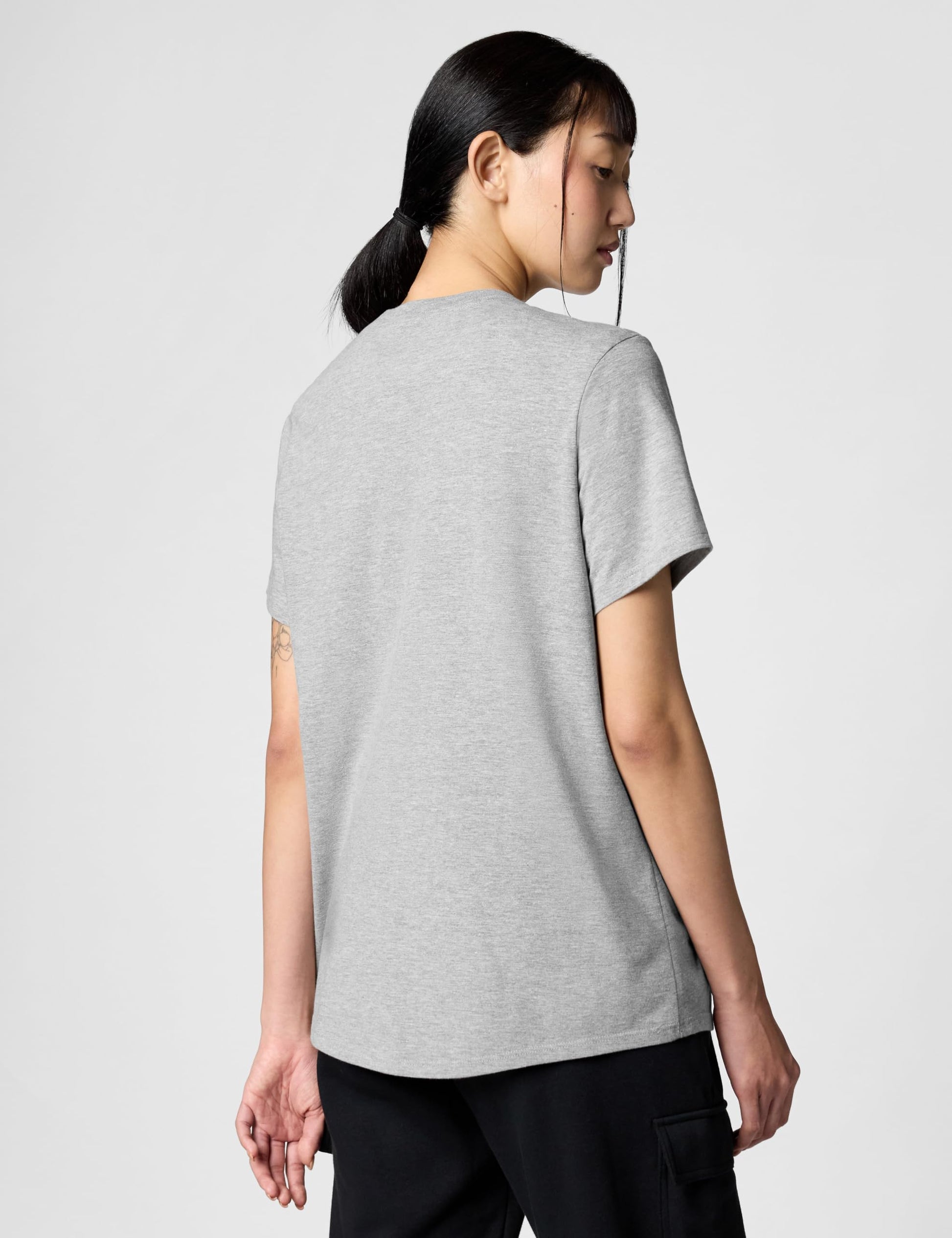 Nike Women's Sportswear Club Essentials T-Shirt, Dark Grey Heather/Black, X-Small - Medaid International