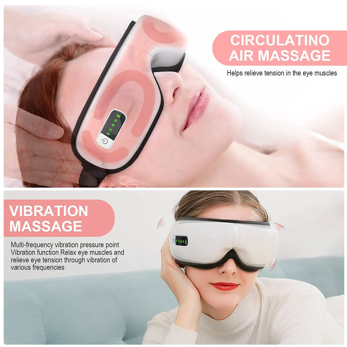 KASTWAVE Eye Massager with Heat,Bluetooth Music Rechargeable Eye Heat Massager,Acupoints Point Eye Massage,Relax and Reduce Eye Strain Dark Circles Eye Bags Dry Eye-White