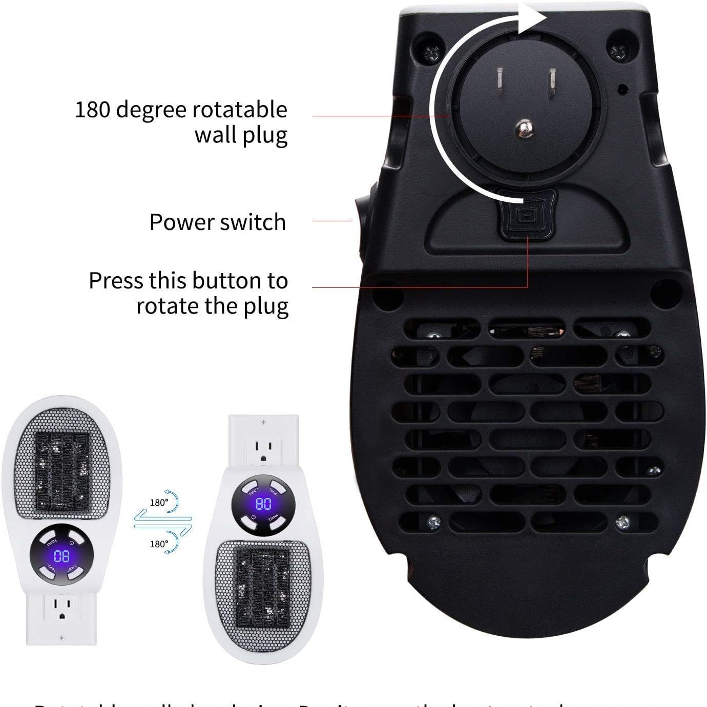 Wall Space Heater 450W Remote Portable Electric Heate