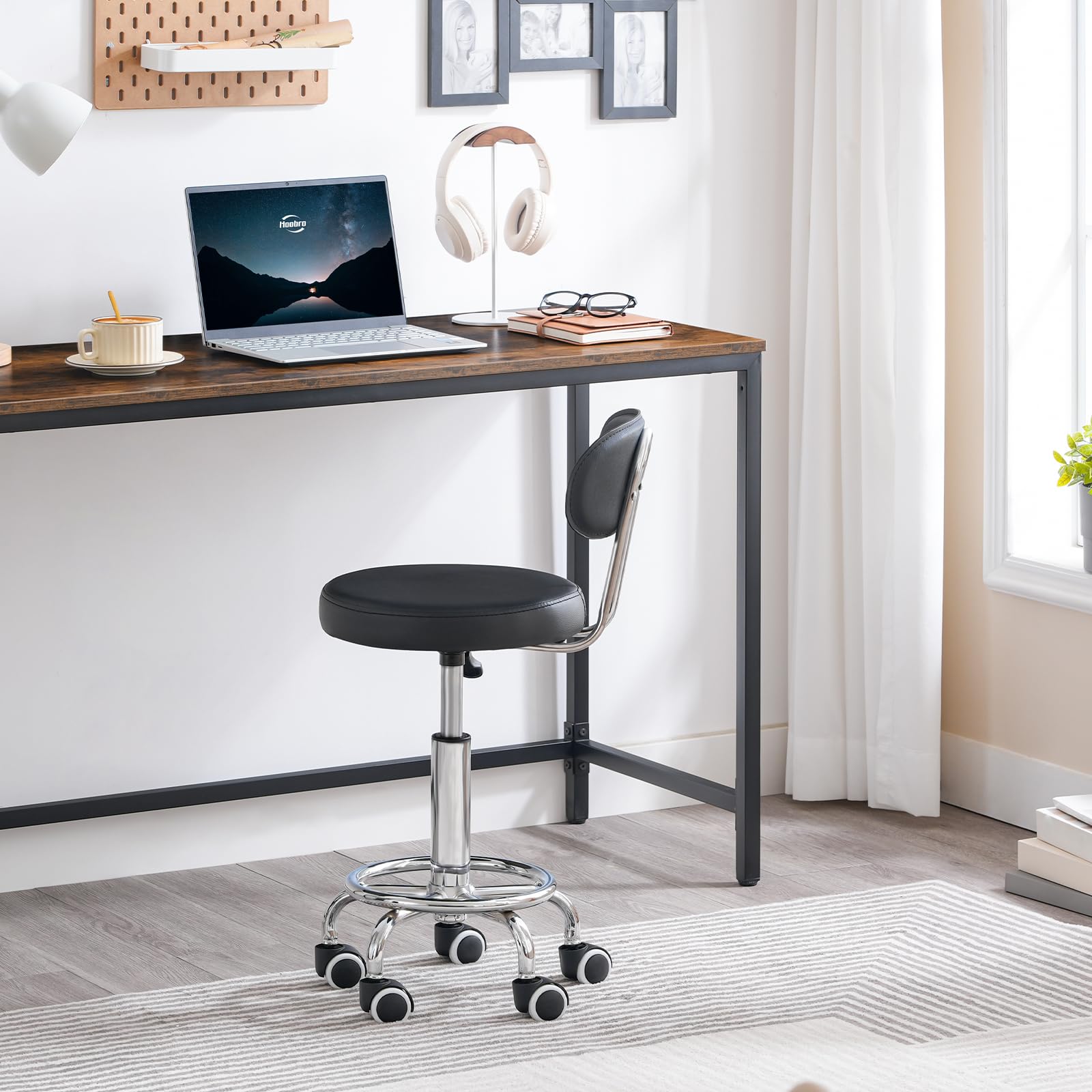 HOOBRO Height Adjustable Rolling Stool, 360° Rotating Drafting Chair, Multi-Purpose Office Desk Chair, Rolling Swivel Salon Stool Chair, for Barber Shop, Nail Salon, Office, Black SB01BY01G1 - Medaid International