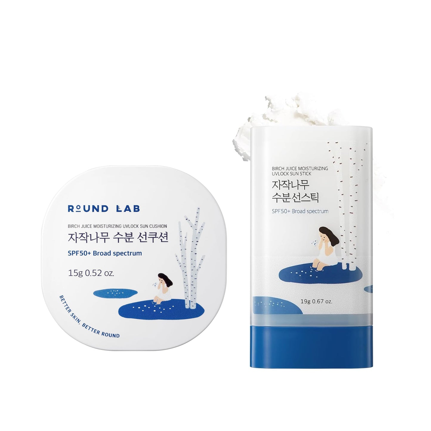 ROUND LAB Birch Juice Moisturizing UVLock Sun Stick + Birch Juice Moisturizing UV Lock Sun Cushion, Korean sunscreen, No White Cast, Mineral Sunscreen for Sensitive Skin - Medaid International
