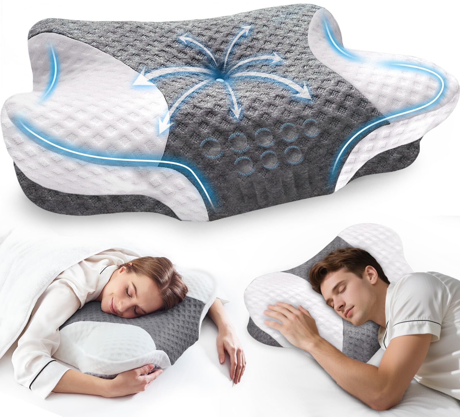 Cervical Neck Pillows with Memory Foam - Neck Pillows for Pain Relief Contour Memory Foam Pillows Ergonomic Neck Support - Adjustable Orthopedic Bed Pillows with Breathable Pillowcase for Sleeping - Medaid International