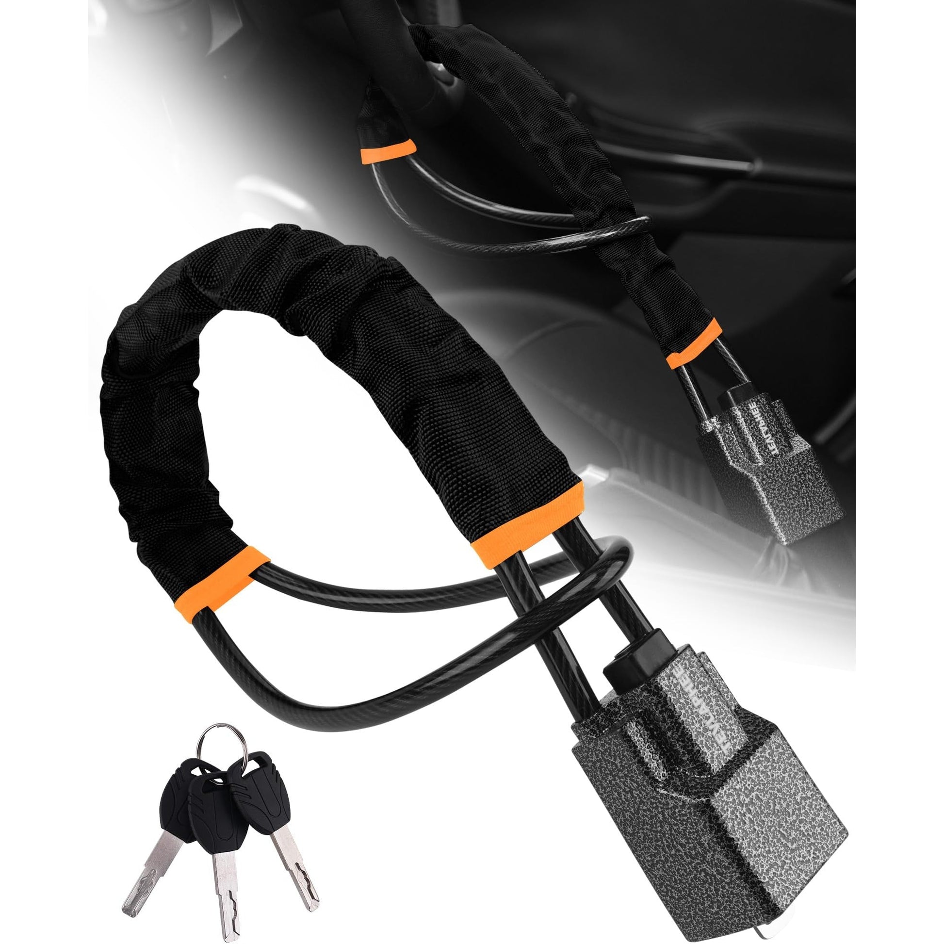 Tevlaphee Steering Wheel Lock Seat Belt Lock Universal Anti Theft Car Device Car Lock Car Theft Prevention with 3 Keys for Car Security Fit Most Vehicles Truck SUV Van (Black) - Medaid International