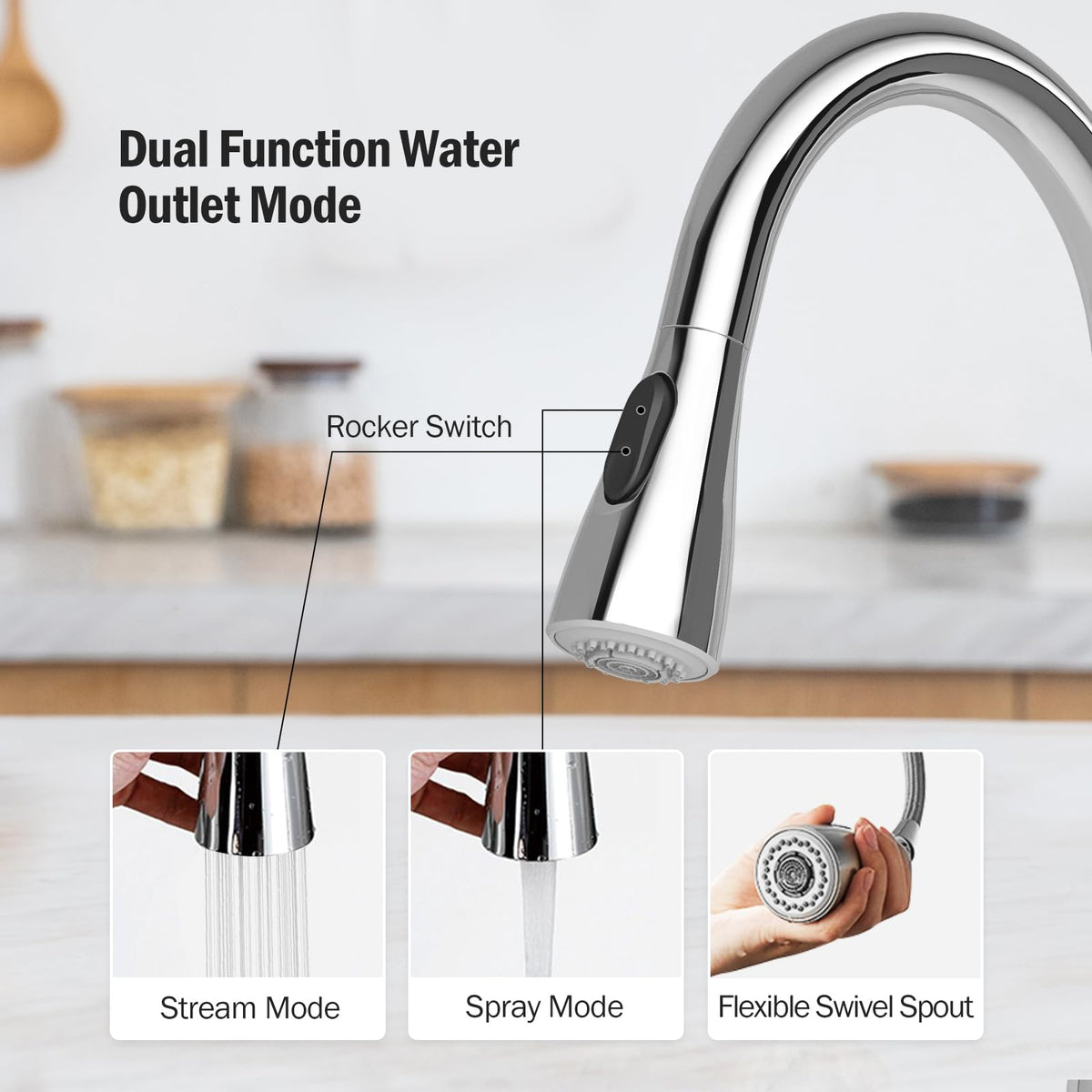 JOMOO Kitchen Faucet, Kitchen Tap with Pull Down Sprayer, 360° Swivel Kitchen Sink Faucet Mixter, High Arc Cold & Hot Water Kitchen Faucet, Chrome