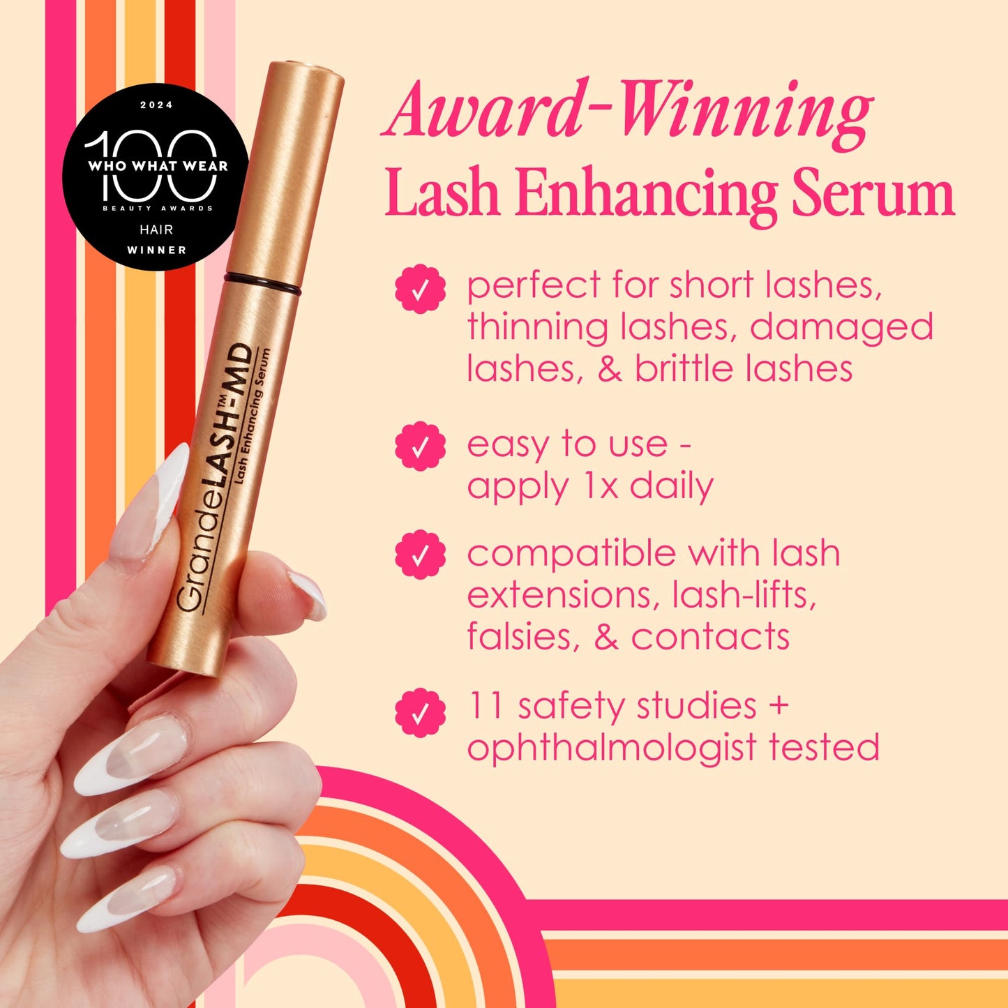 Grande Cosmetics GrandeLASH-MD Lash Enhancing Serum - Peptide & Vitamin Infused Formula for Longer, Thicker, Fuller Looking Lashes - Ophthalmologist Tested, Cruelty-Free, 6 Month Supply (4mL) - Medaid International