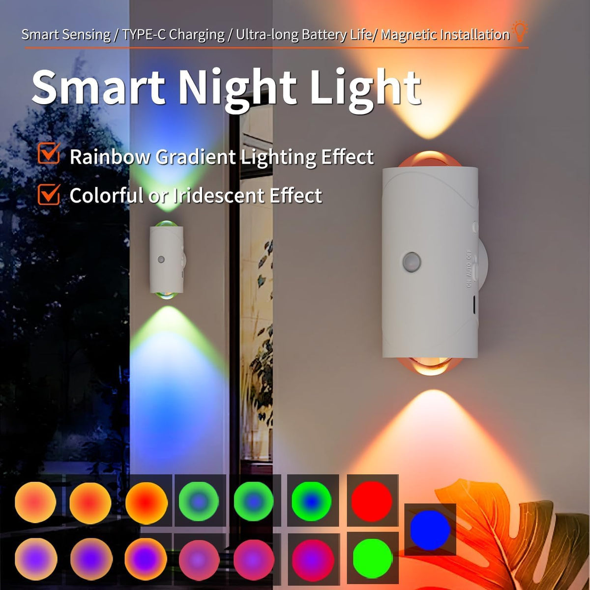 Set of 2 Wireless Wall Lamp with Motion Sensor and Switch