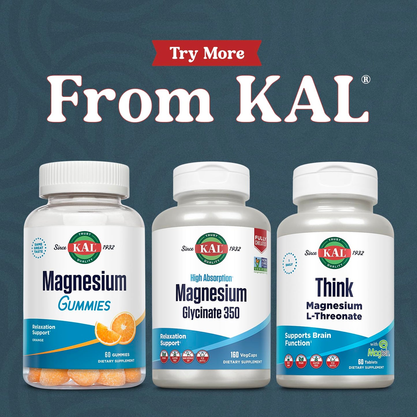 KAL Magnesium Glycinate Capsules, Fully Chelated Magnesium Bisglycinate, High Absorption Magnesium Supplement, Healthy Bones, Muscle, Relaxation and Stress Support, Non-GMO 160 count - Medaid International