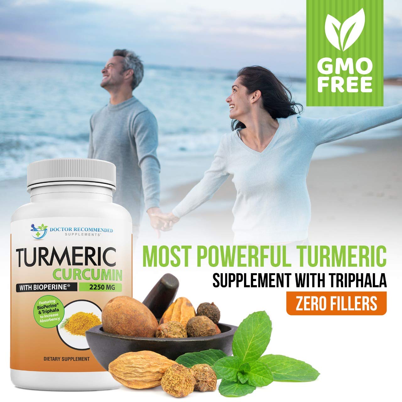 Turmeric Curcumin Supplement - 2250mg/d - Veggie Caps - 95% Curcuminoids with Black Pepper Extract (Bioperine) - 750mg Capsules - 100% Organic - Most Powerful Turmeric (180 Count) - Medaid International
