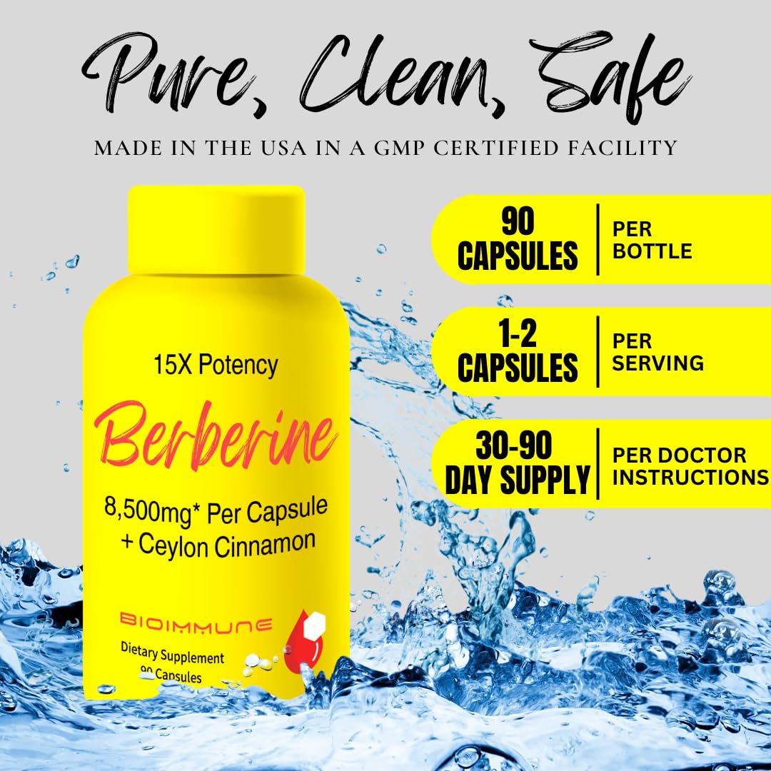 BioImmune Berberine Supplement 15X Potency, Ceylon Cinnamon for Enhanced Absorption & Synergistic Effects. 8,500mg Per Capsule - Medaid International