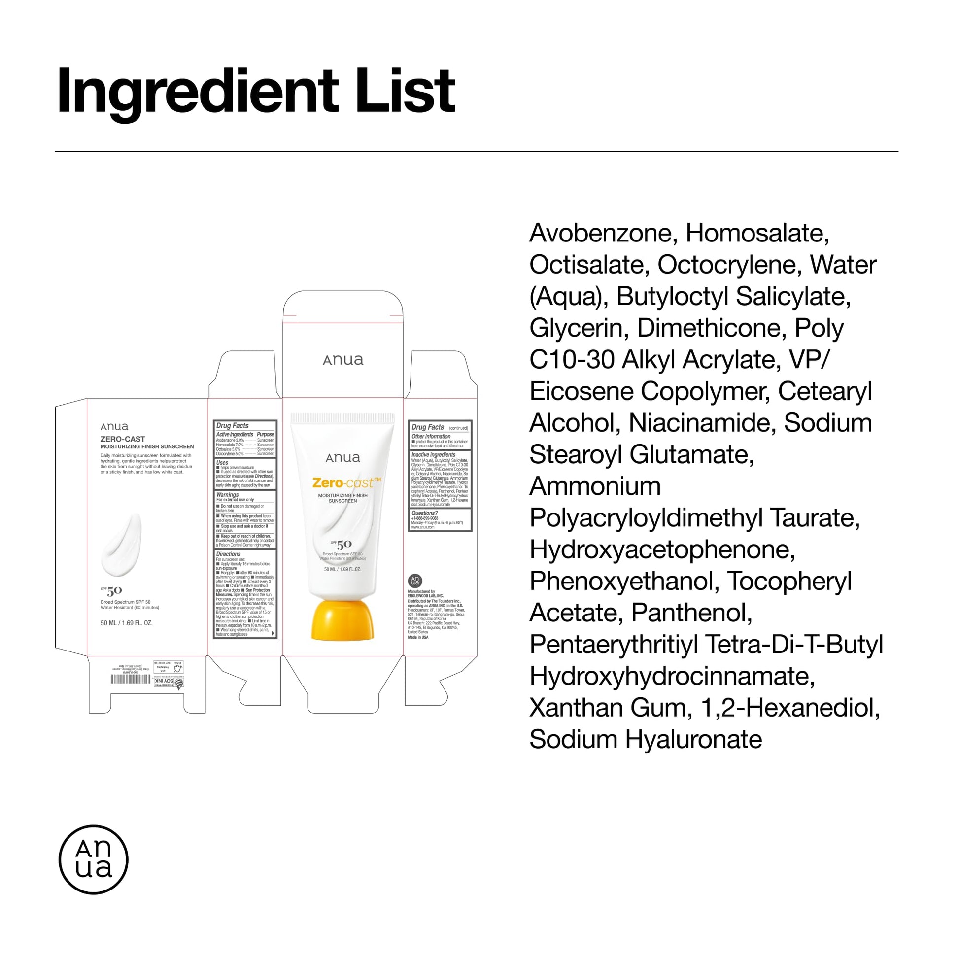 Anua Zero-Cast Moisturizing Finish Sunscreen,SPF 50, Glow Natural Sunscreen,No White Cast, Hyaluronic Acid, Niacinamide Sun Block For face,Oil-Free, Oxybenzone Free, Travel Essential (50ml/1.69fl.oz) - Medaid International