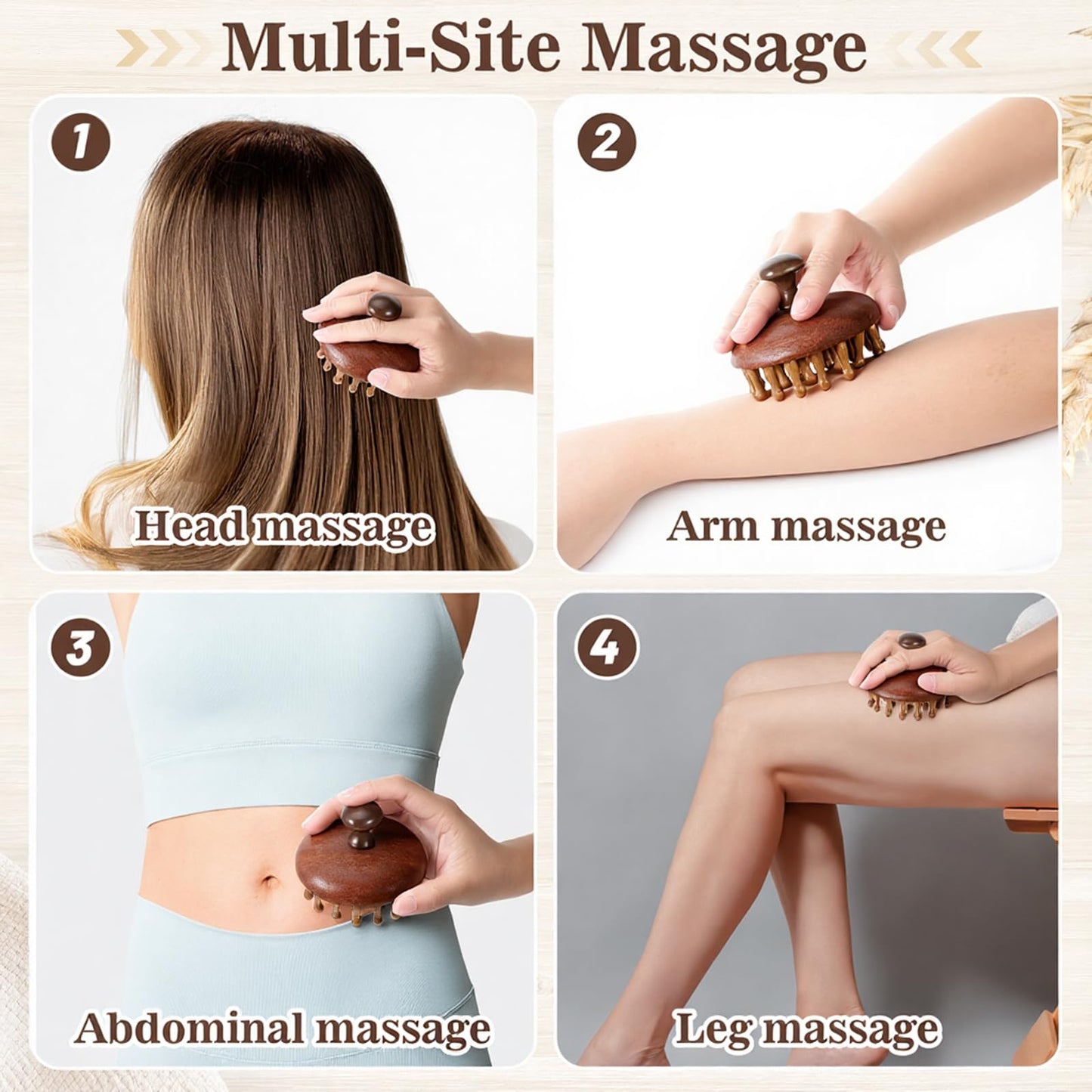 Xelsluthe Wooden Scalp Massager Comb Head Massage Brush, Manual Hair Scrubber Scalp Massager Tool, Gua Sha Brushes Handheld Body Massage Tool for Woman Men Wet Dry Hair Brush Scalps Care - Medaid International