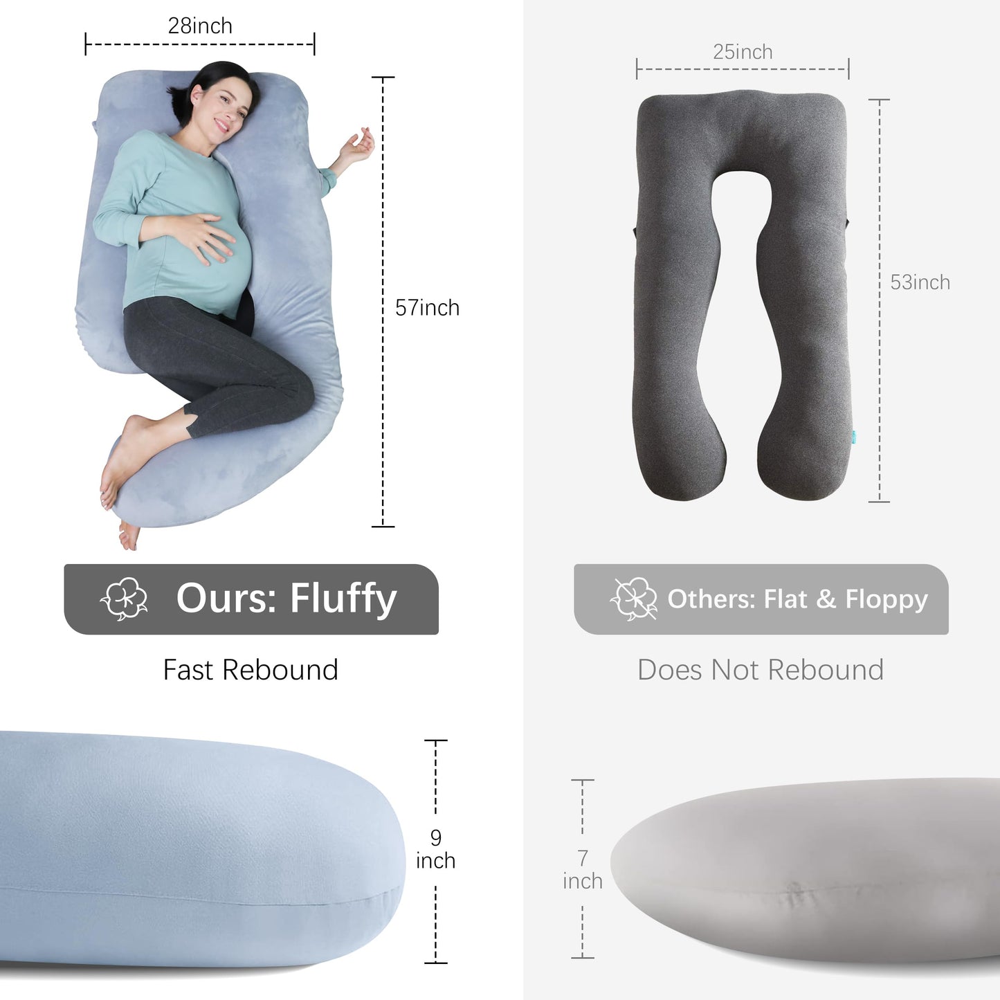 MOON PARK Pregnancy Pillows for Sleeping - U Shaped Full Body Maternity Pillow with Removable Cover - Support for Back, Legs, Belly, HIPS - 57 Inch Pregnancy Pillow for Women - Grey - Medaid International
