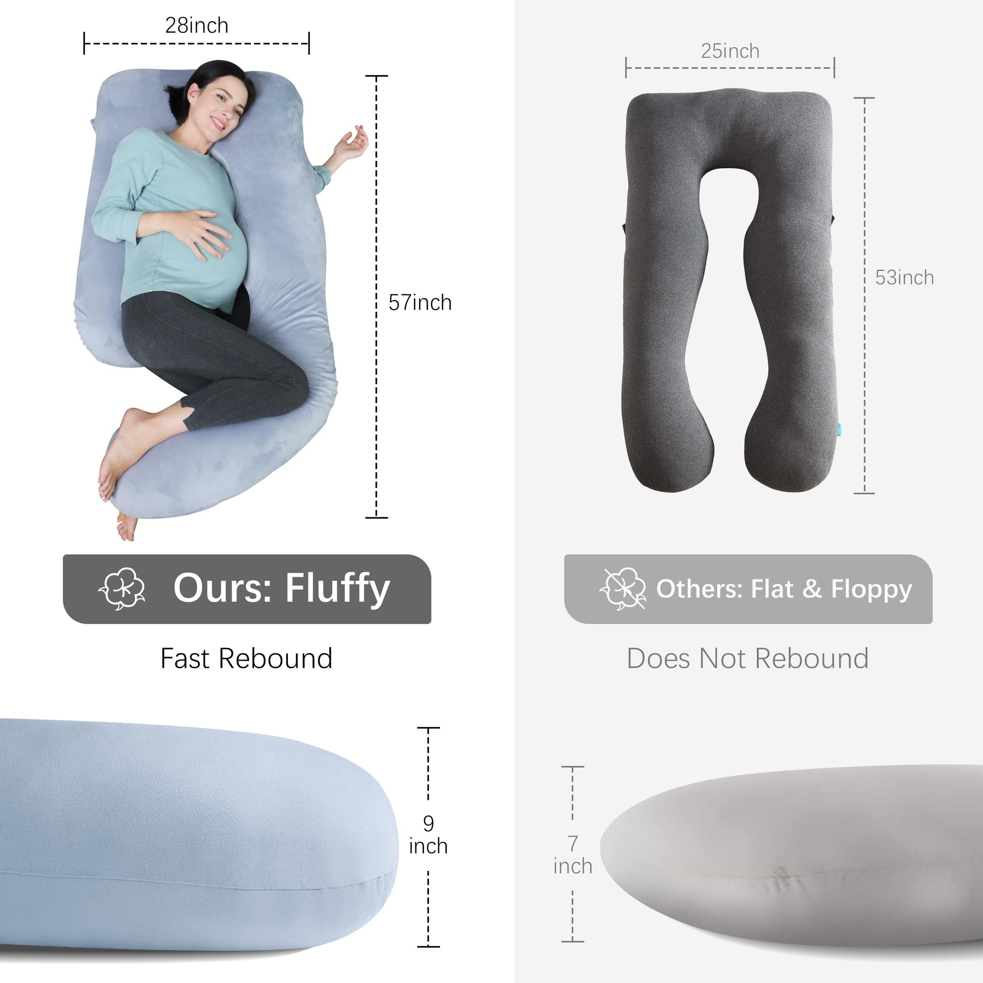 MOON PARK Pregnancy Pillows for Sleeping - U Shaped Full Body Maternity Pillow with Removable Cover - Support for Back, Legs, Belly, HIPS - 57 Inch Pregnancy Pillow for Women - Grey - Medaid International