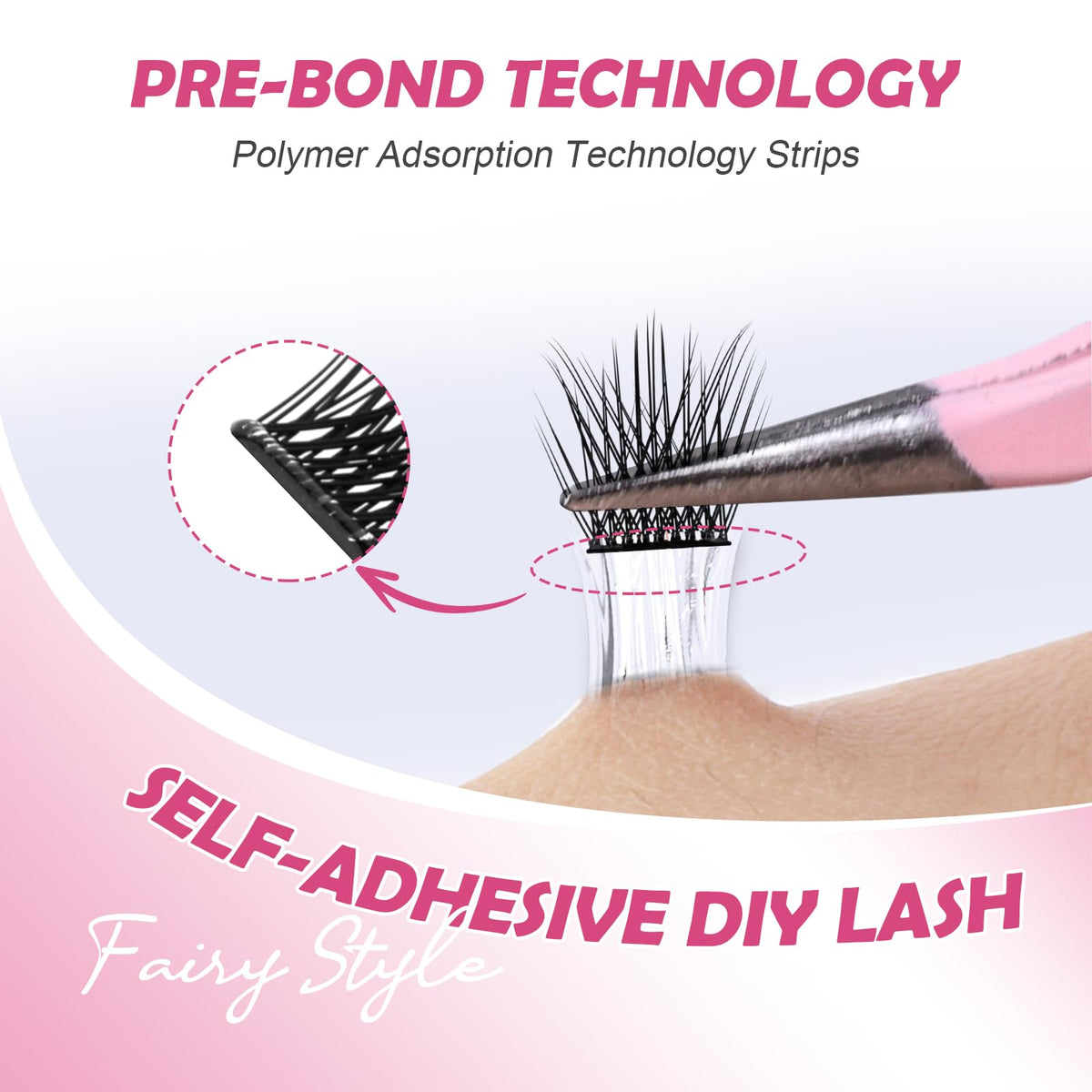 36pcs Self Adhesive Lash Clusters Reusable DIY Eyelash Extensions - D Curl 10-16mm Pre-Glued Lash Clusters No Glue Needed, Includes Tweezers for 1-STEP Easy Application