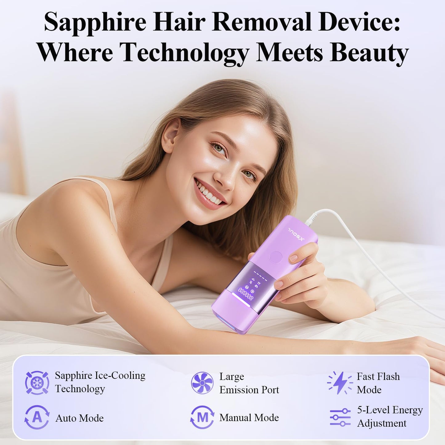 Xsoul Laser Hair Removal with Sapphire 5℃ Ice Cooling, Painless & Permanent IPL Laser Hair Device for Women Men, 2 Modes, 5 Levels, 999,999 Flashes, at Home Hair Remover for Bikini, Armpit & Face - Medaid International