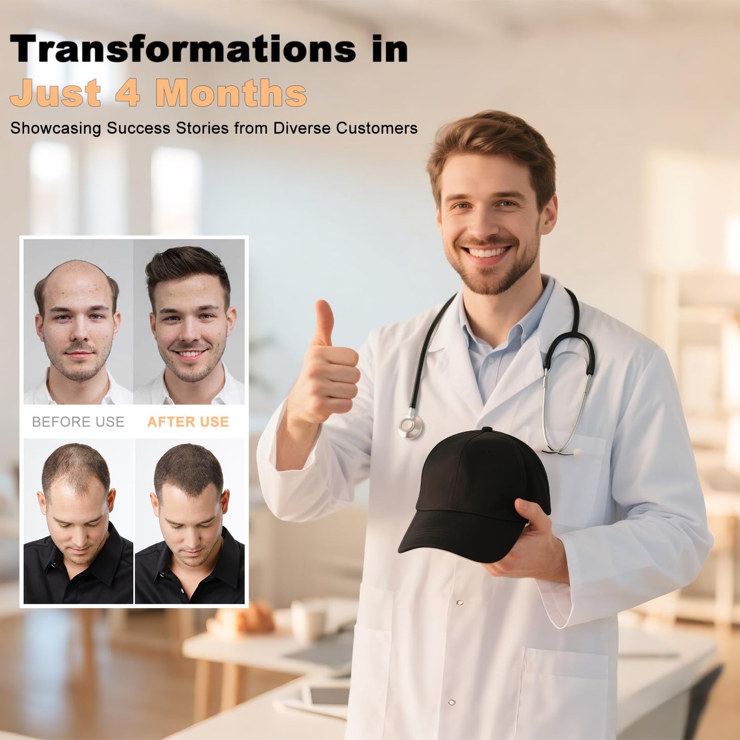 Red Light Therapy Cap for Hair Growth - Hair Regrowth Treatment Device for Men & Women, Red Light Therapy Cap for Hair. - Medaid International