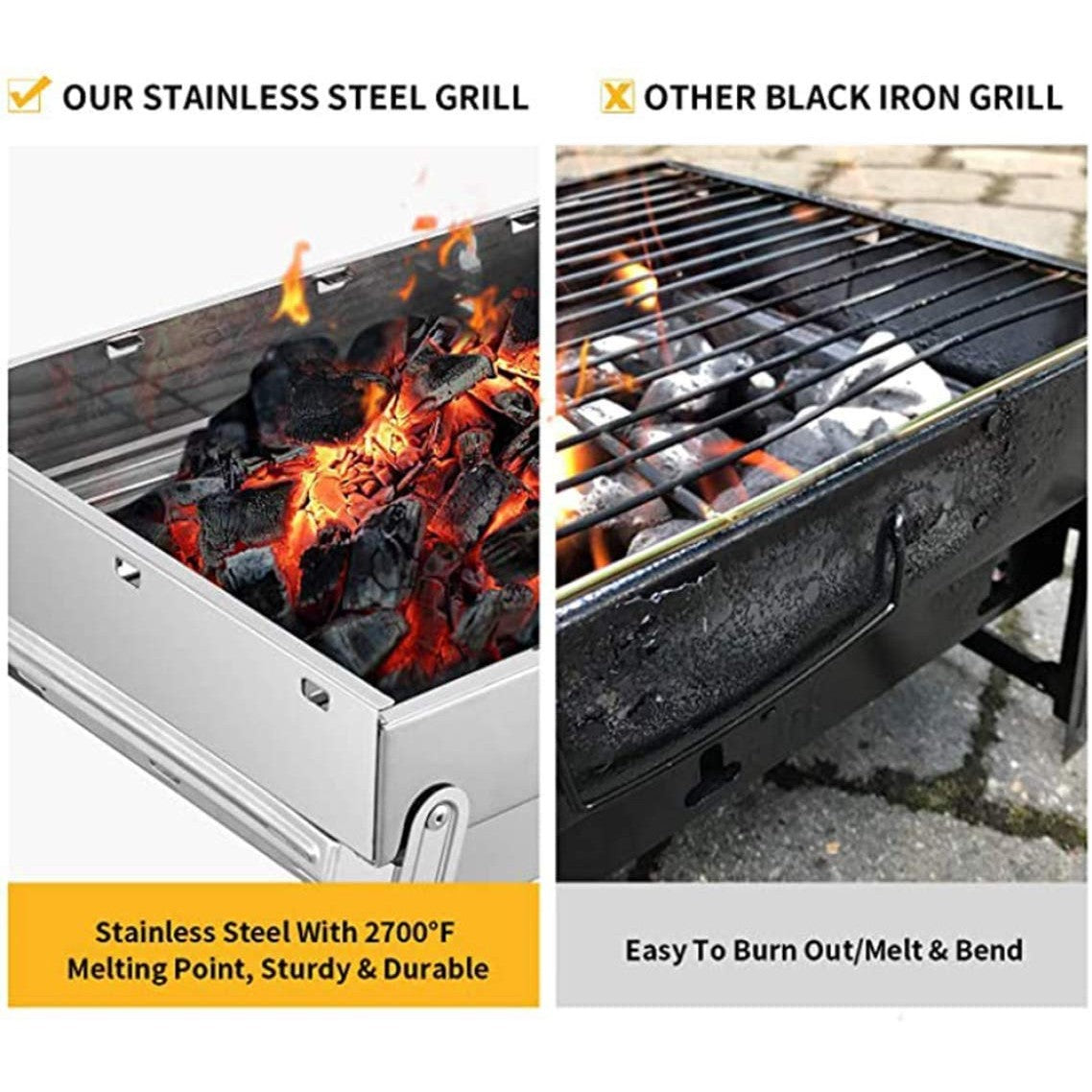 Portable Stainless Steel Barbecue 48x33 cm