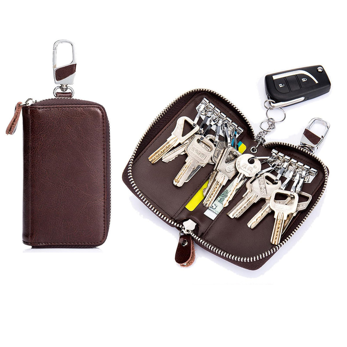 TERRIFI Premium Leather Car Key Holder with 12 Hooks & Ring - Unisex Waist Hang Key Organizer for Ultimate Convenience - Gift for Men or Women (Black, PU Material)