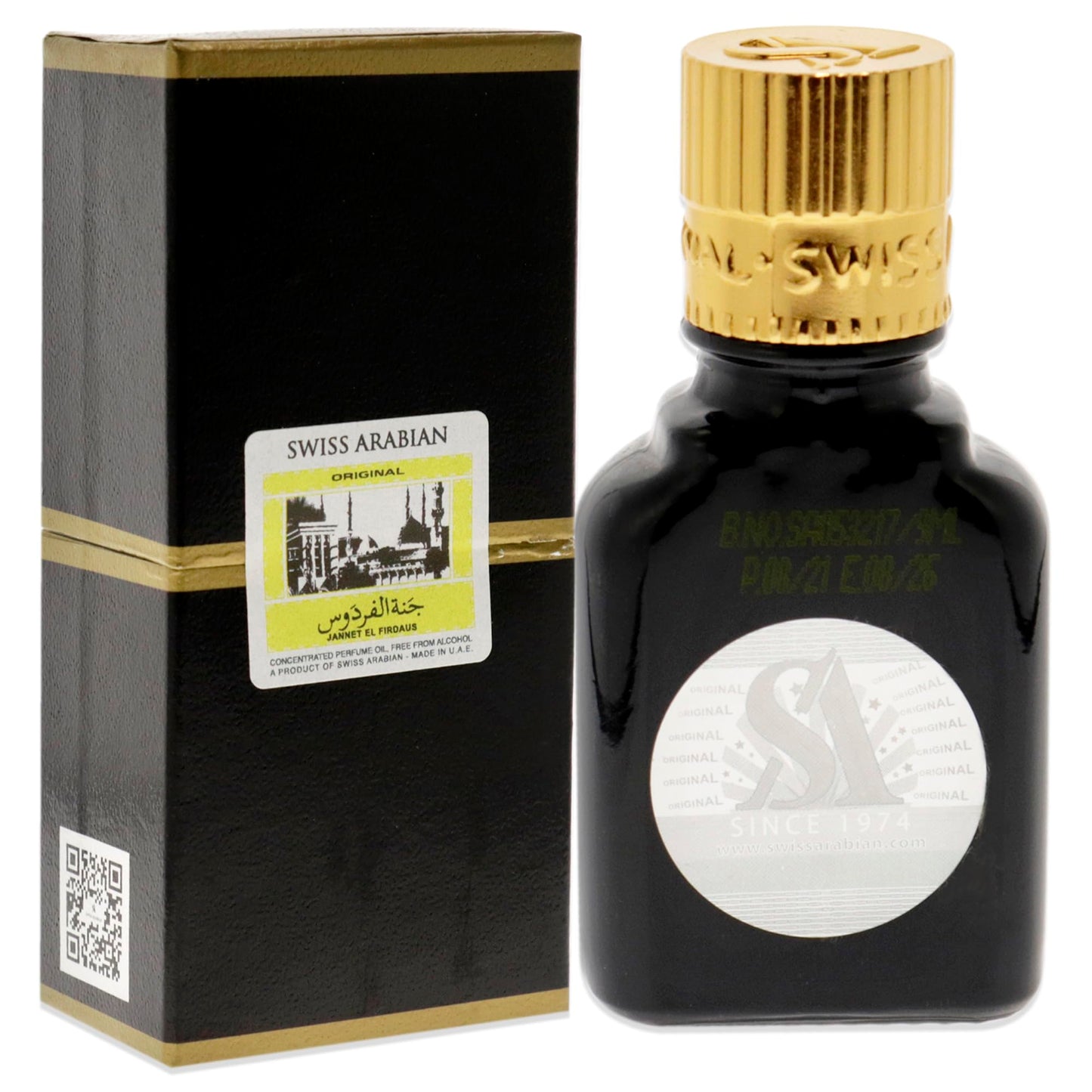 Swiss Arabian Jannet EL Firdaus Black - Luxury Products From Dubai - Long Lasting Perfume Oil for Unisex - Blend of Apricot, Orris, Vanilla and Musk - Perfect for Date Night or Evening Out - 0.3 oz - Medaid International