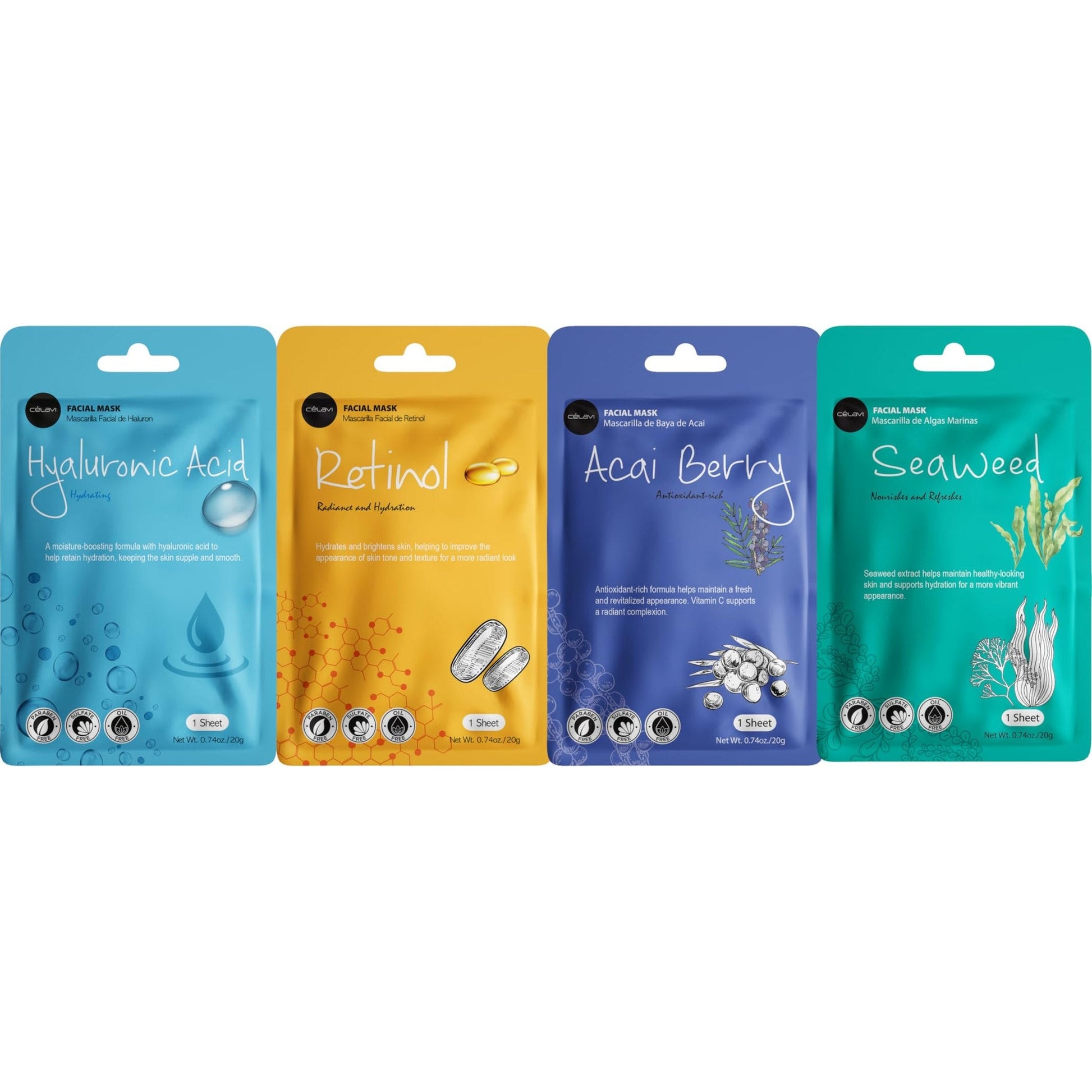 celavi Face Mask Set Korean Beauty Essence Facial Paper Sheet Mask Korea Skin Care Moisturizing 2 Packs of each 12 New flavors K-Beauty Skincare 24 masks in a pack Made in Korea - Medaid International
