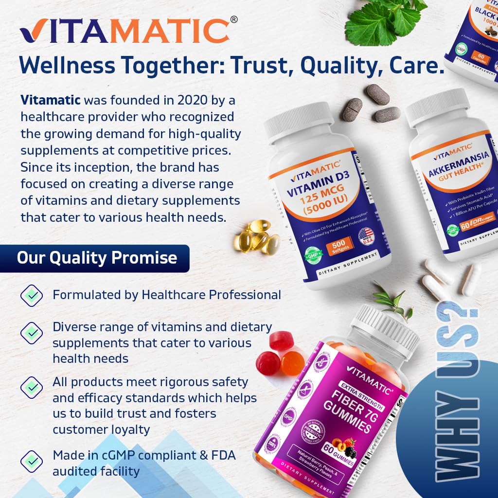 Vitamatic Berberine Supplement 500mg - 60 Vegetable Capsules - Made in The USA - Gluten Free - Non-GMO (1 Bottle) - Medaid International