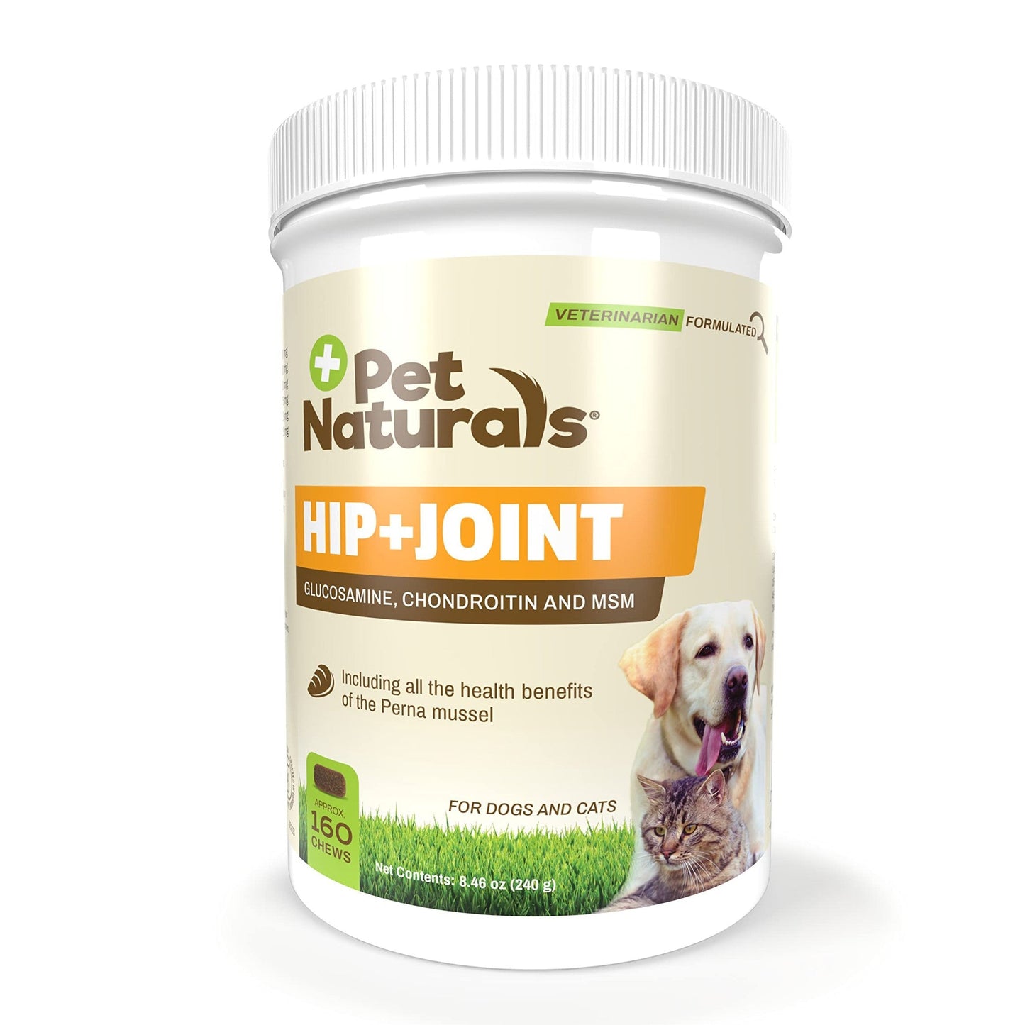 Pet Naturals Hip and Joint Supplement with Glucosamine, Chondroitin and MSM for Dogs and Cats, Duck Flavor, 160 Chews