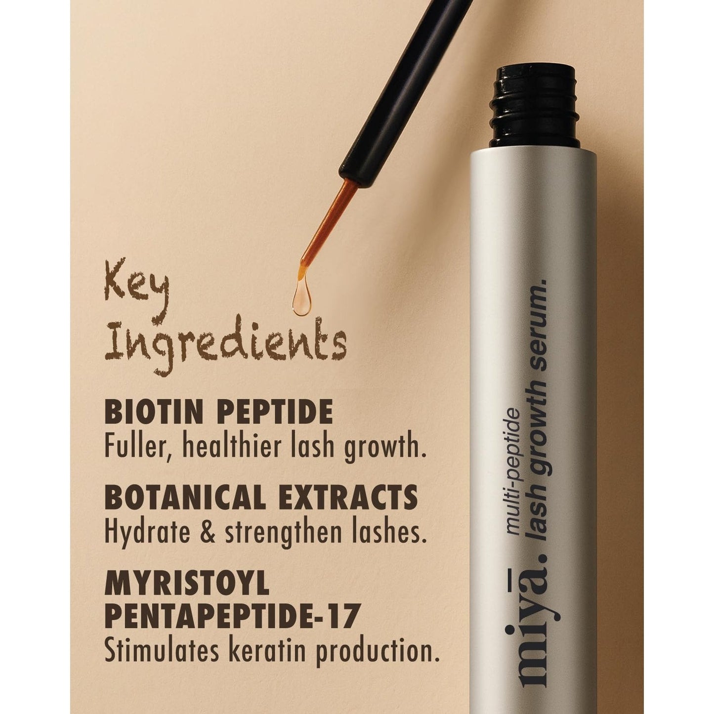 MIYA LASH | Eyelash Growth Serum | Natural Lash Enhancer for Longer, Thicker Healthier Lashes | Gentle Effective Lash Growth Serum | Oil Free Lash Booster 3ml - Medaid International