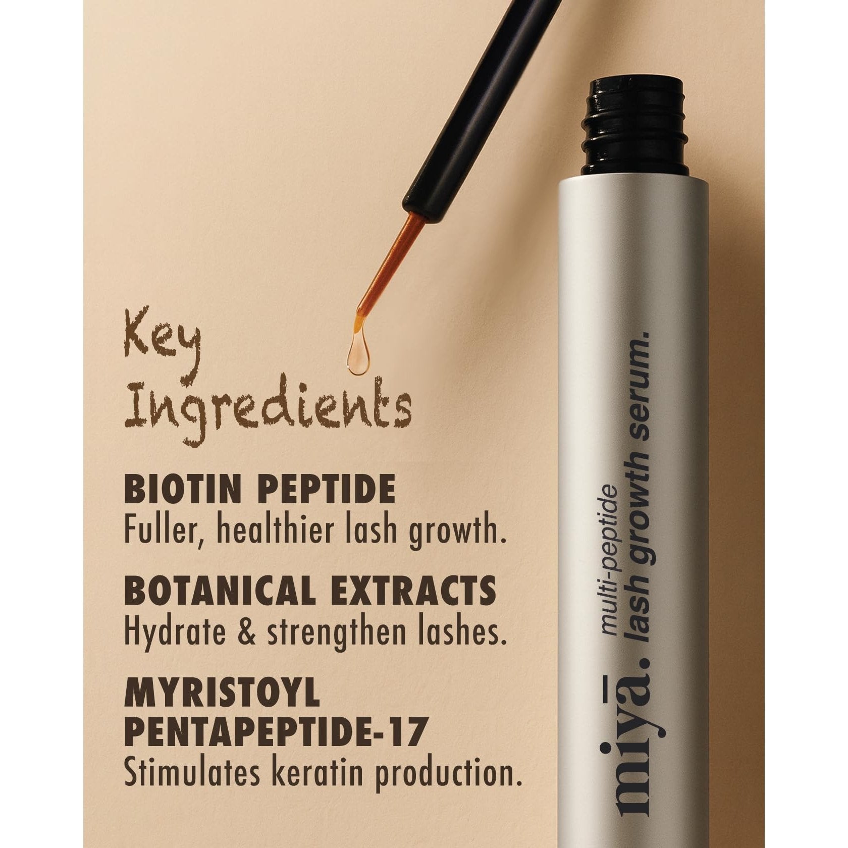 MIYA LASH | Eyelash Growth Serum | Natural Lash Enhancer for Longer, Thicker Healthier Lashes | Gentle Effective Lash Growth Serum | Oil Free Lash Booster 3ml - Medaid International