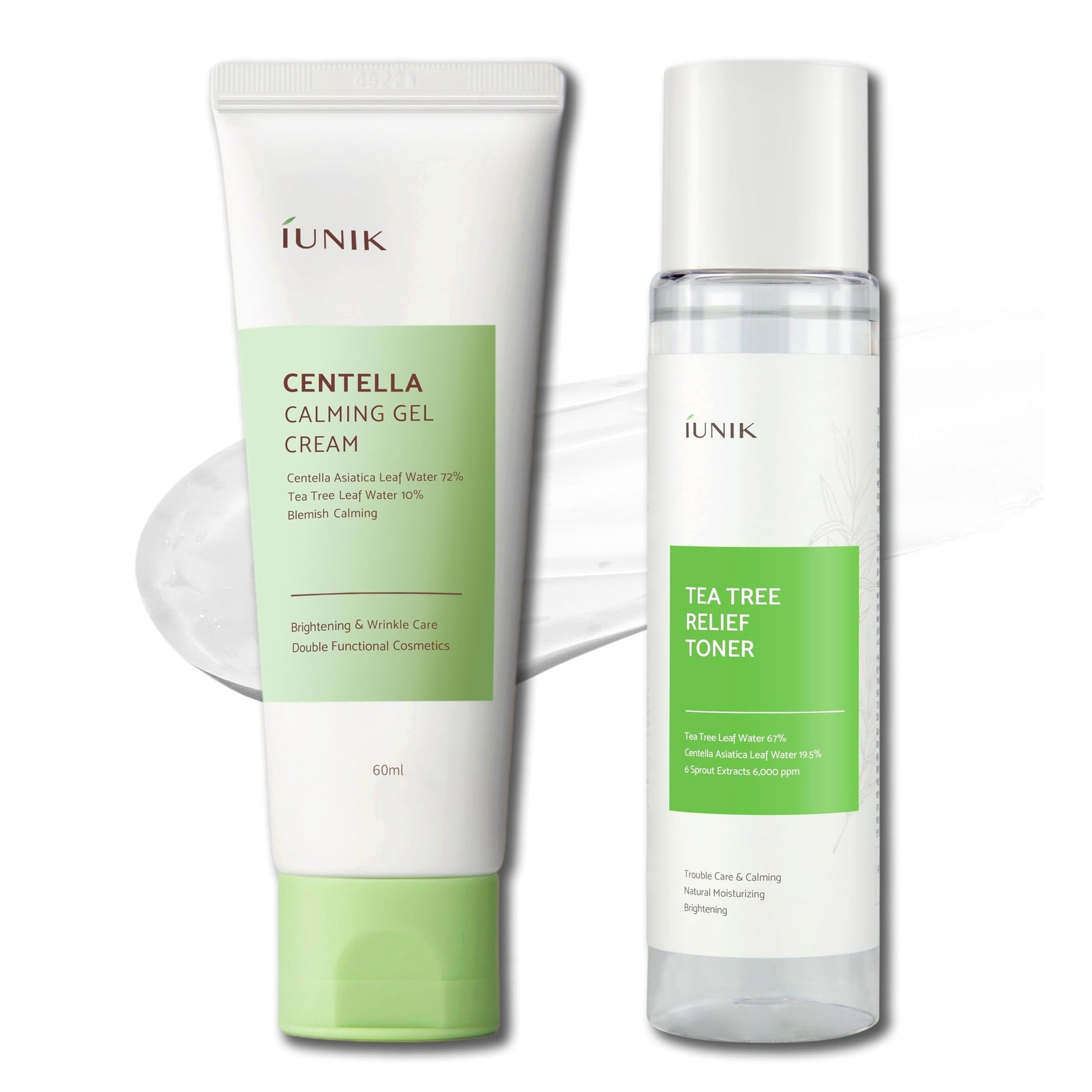 IUNIK Centella Calming Gel Cream & Tea Tree Relief Toner Vegan Moisturizing Hydrating Skincare for Sensitive Oily Acne-prone Skin Breakout Blemish Redness Care Korean Skincare - Medaid International
