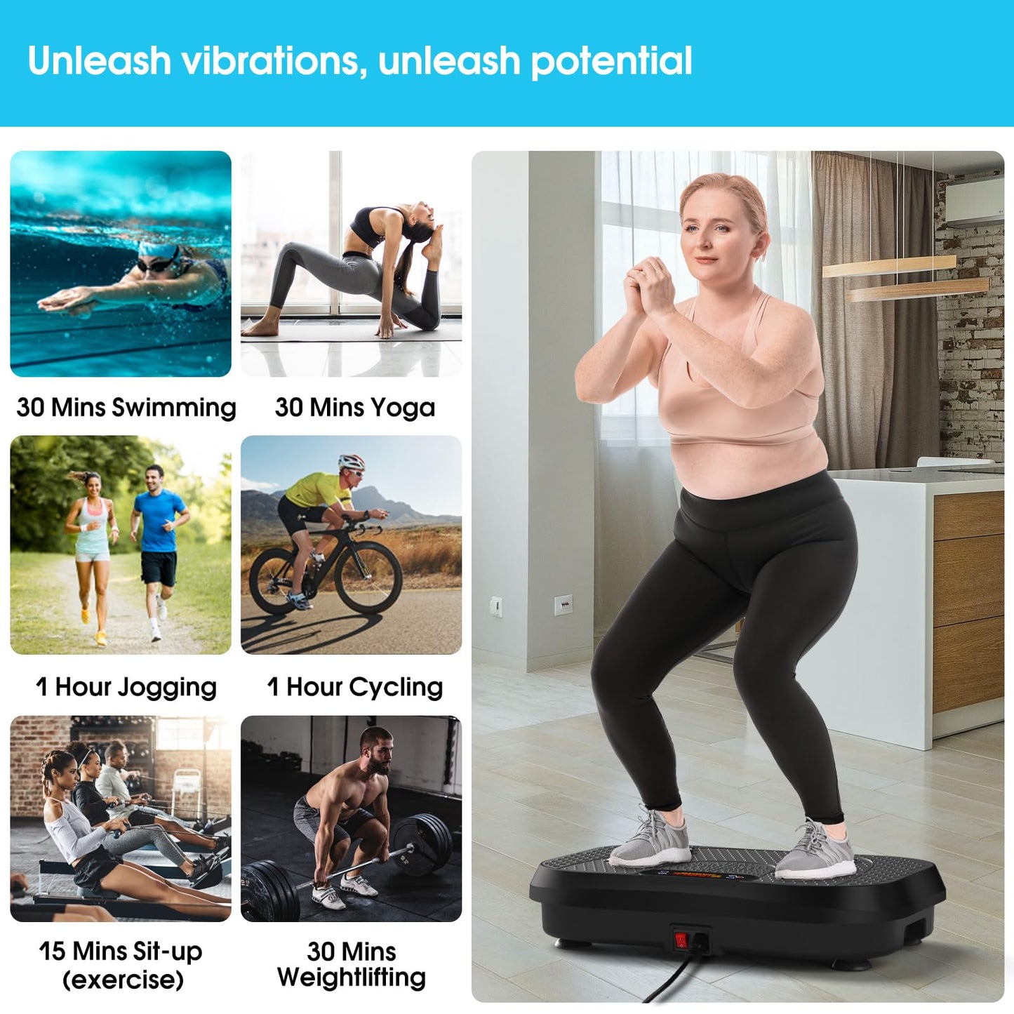 SoftGym Vibration Plate Exercise Machine for Lymphatic Drainage,Power Vibrate Stand Shake Board 450 Lbs Capacity Whole Body Workout Waver with Resistance Bands Weight Loss Gift for Women Men-Black