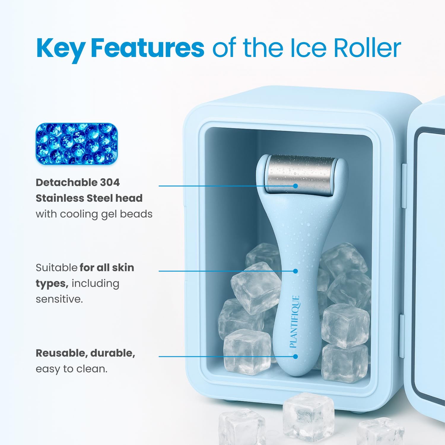 PLANTIFIQUE Facial Ice Roller and Stainless Steel Gua Sha Set - Cryotherapy Skin Care Massage Tools - Metal Massager Set for Puffy Face, Under Eyes and Body - Medaid International