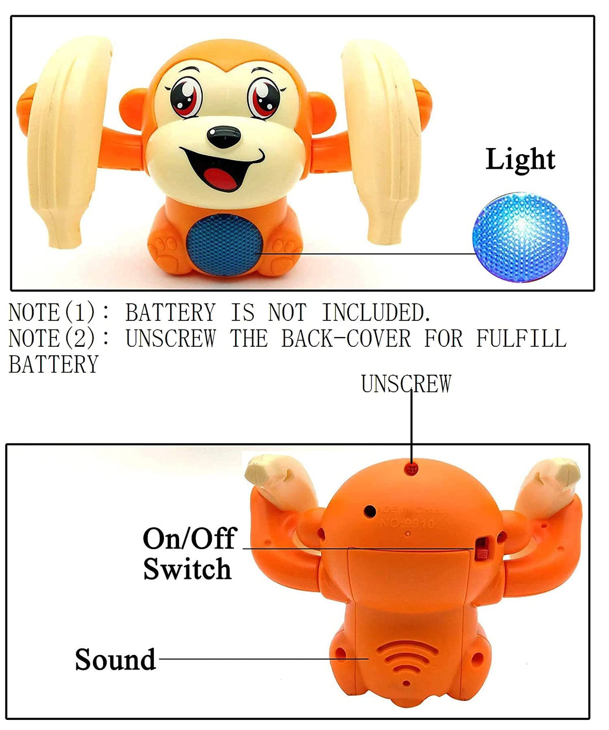 Supreme Deals® 360 Degree Rotating Spot Stunt Dancing and Spinning Rolling Doll Tumble Monkey, Bump & Go Toy with Flashing Light & Sound (Sensor Operated System)