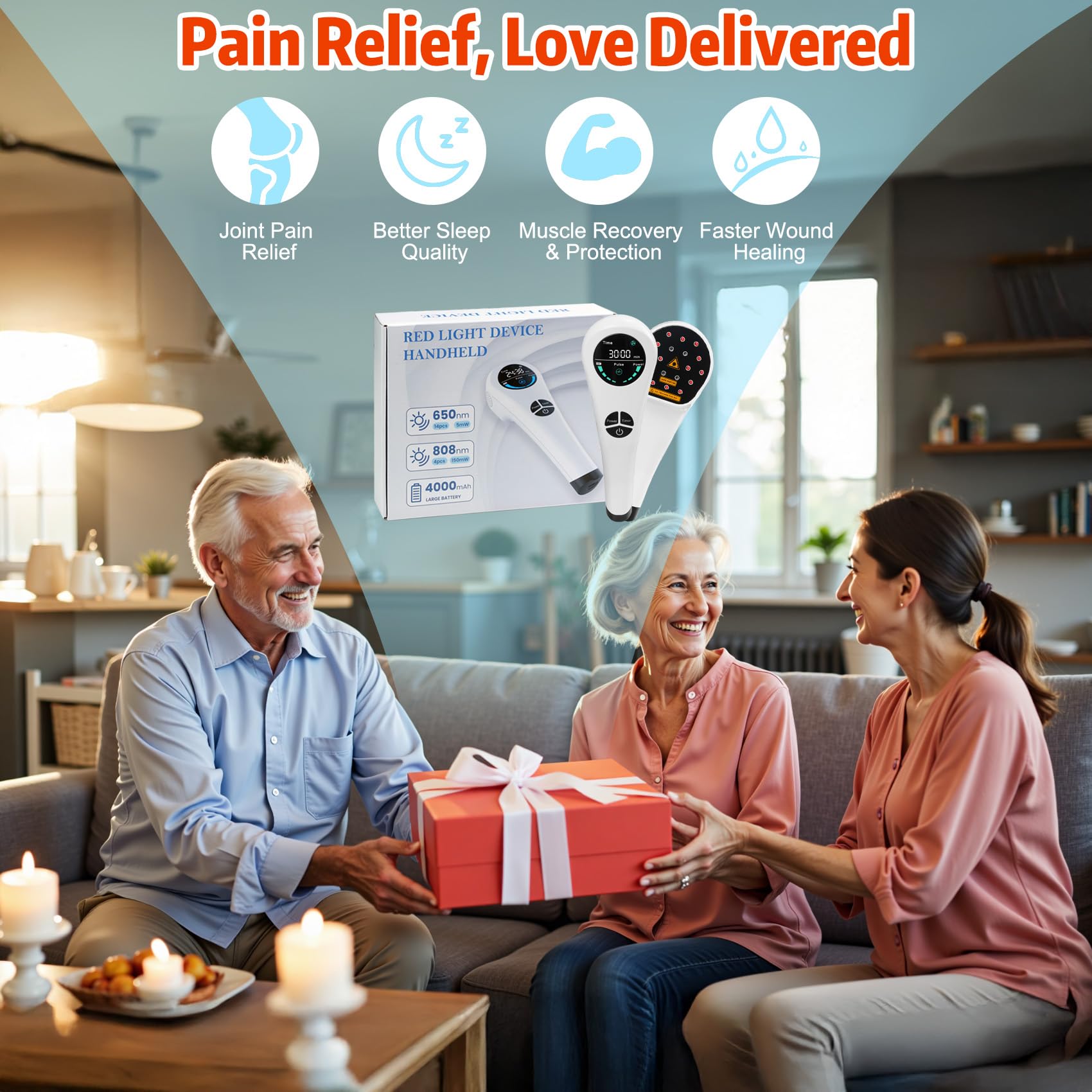 Upgrade Handheld Red Light Therapy Devices with Stand - 4*808nm & 14*650nm Dual Wavelength, Cold Laser Therapy Device for Muscle & Joint Pain Relief, Portable Cold Light Laser Therapy for Human & Pets - Medaid International