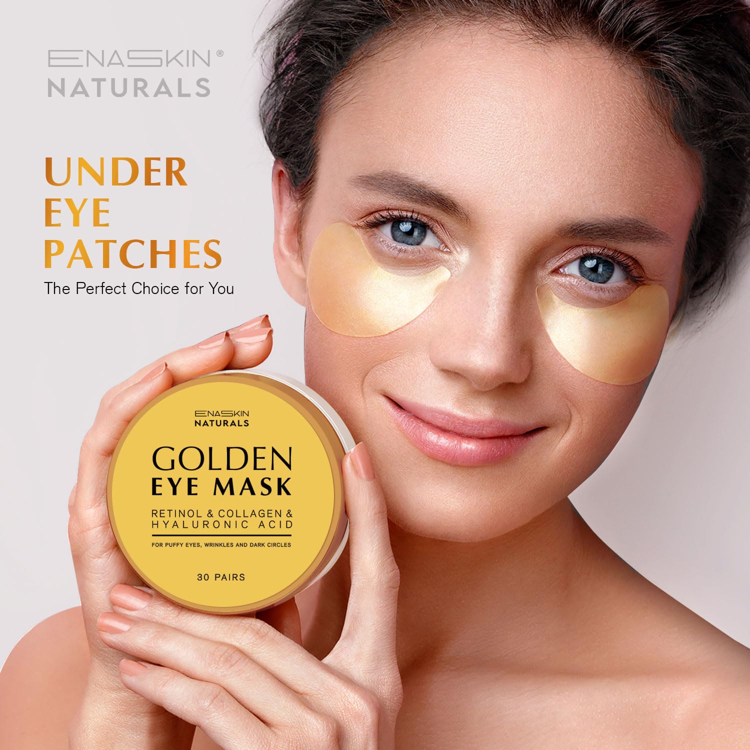 Enaskin Naturals Under Eye Patches Dark Circles Under Eye Masks for Puffiness - 24K Gold Eye Gel Pads Retinol Collagen Hyaluronic Acid Moisturizing & Reducing Wrinkles (24K Gold) - Medaid International