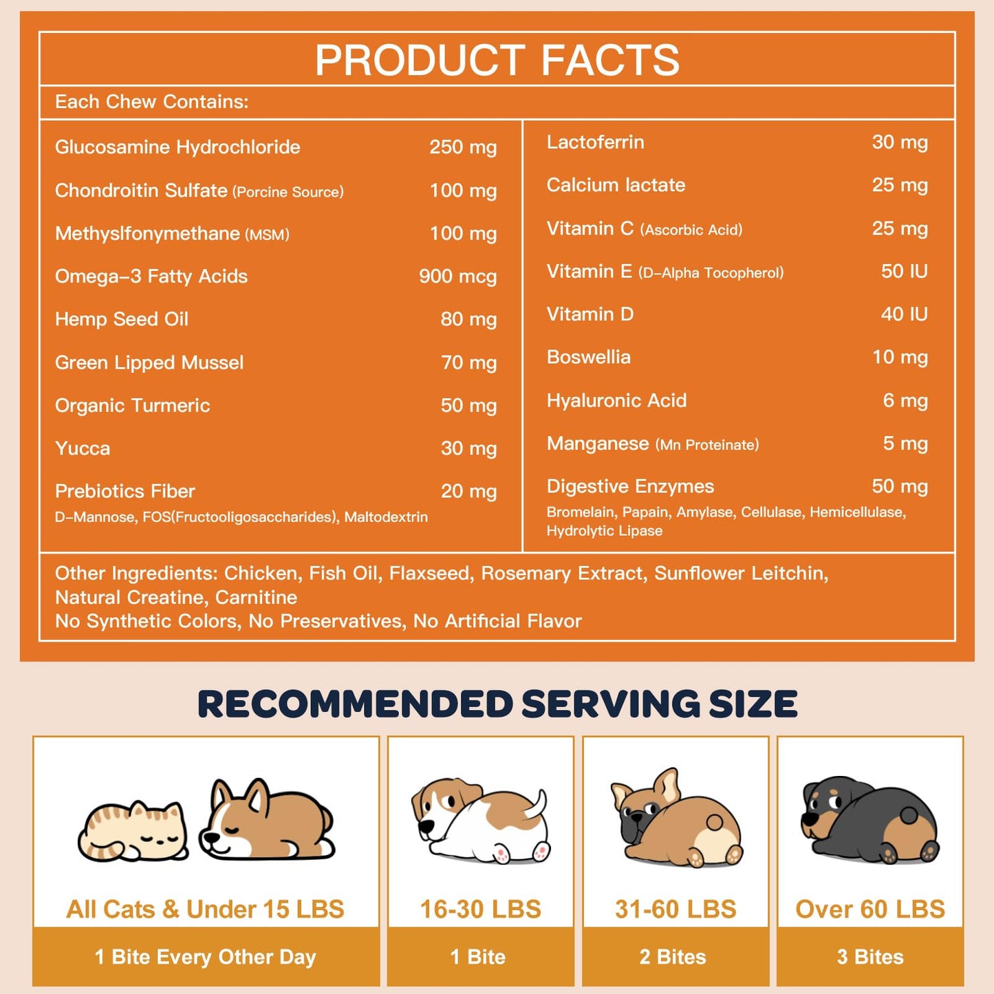 NATURE TARGET Glucosamine Joint Supplement for Dogs, Chondroitin, Omega-3, MSM, Hemp, Turmeric for Pain Relief, Dog Joint Supplement with Calcium for Bone Health, 120 Chicken Flavored Crunchy Chews