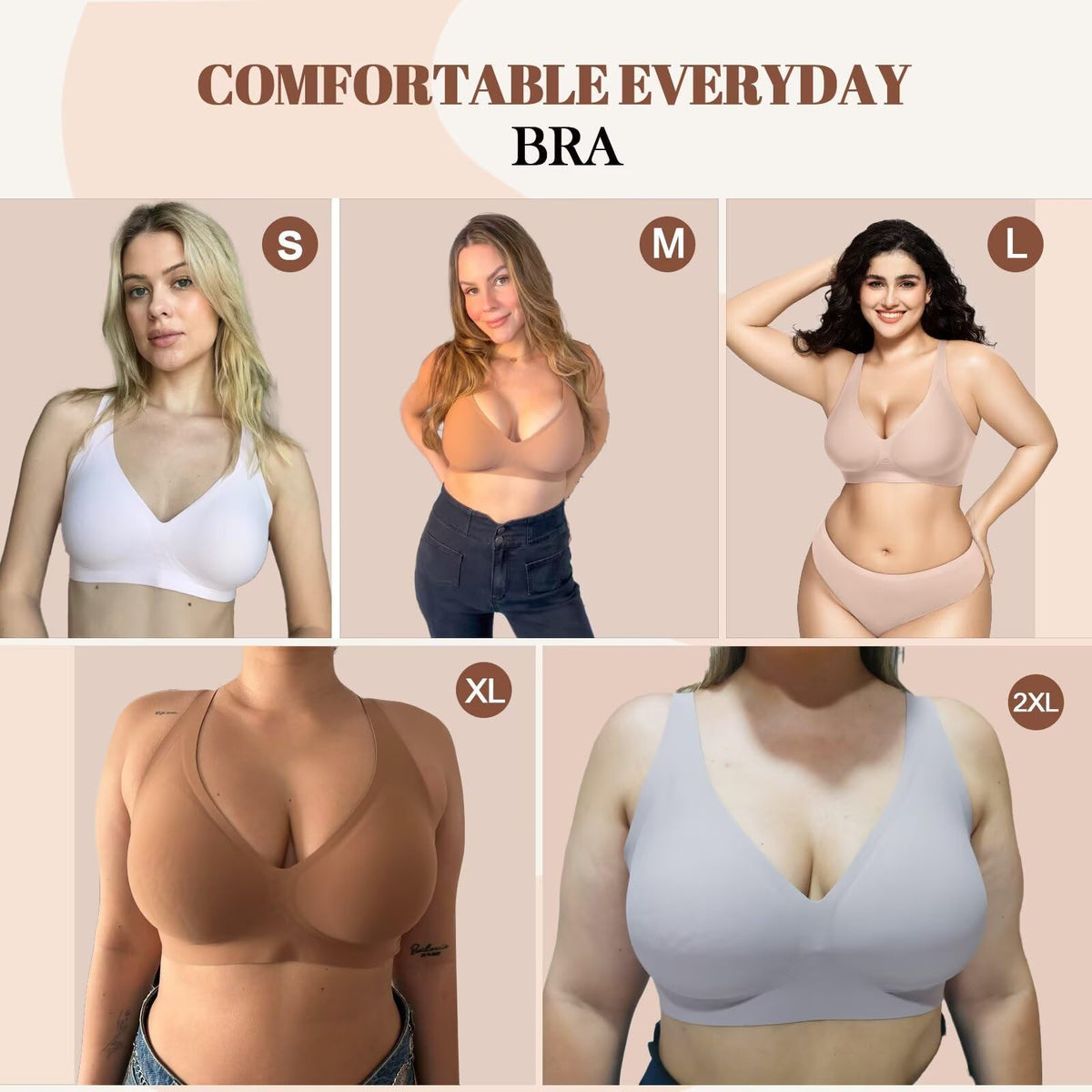TERRIFI Women‘s Wireless Push Up Seamless Bra, V Neck Plunge Bralette, Soft Comfortable Tshirt Bra for Daily Wear (Grey Size M)
