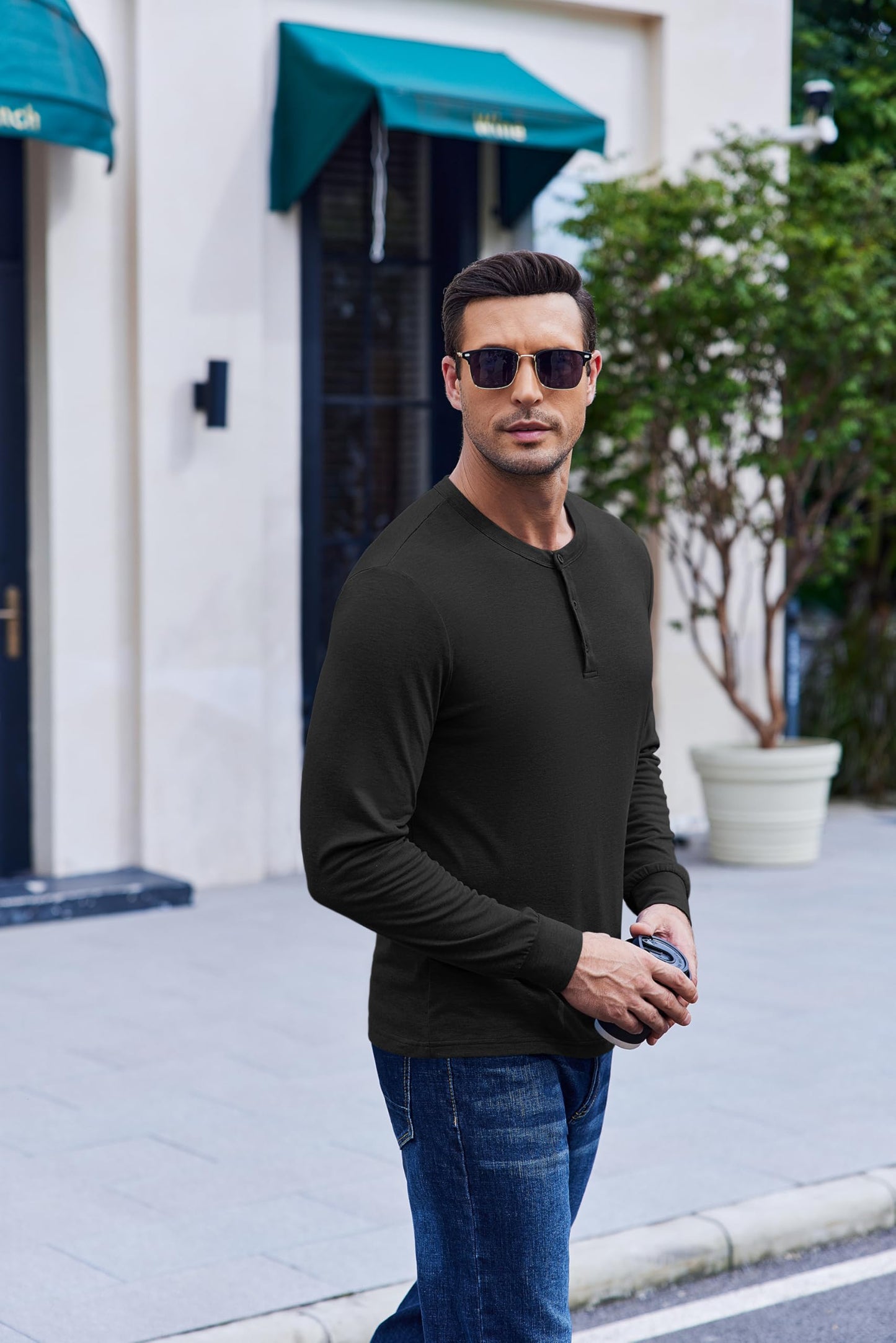 COOFANDY Men's Henley Shirts Long Sleeve Casual Basic Solid Tees Soft Stretch Lightweight T-Shirt Fall Fashion Henley Top Black - Medaid International