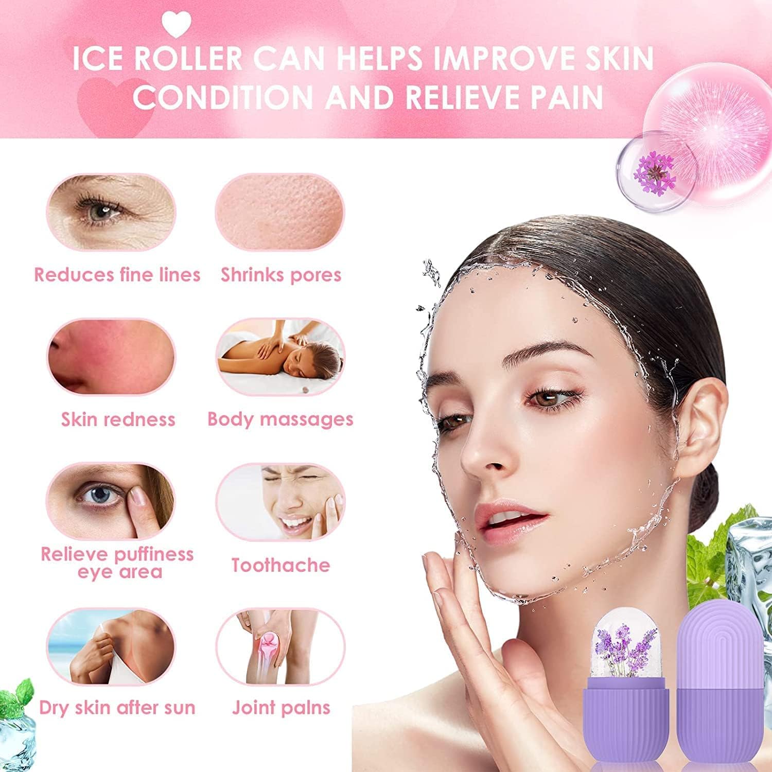 XML Ice Face Roller Silicone Facial Cube for Eyes Neck Massage Remove Dark Circle Pore Shrink Face Beauty Skin Care Ice Mould Kitchen Tools (ICE-ROLLER-1) - Medaid International