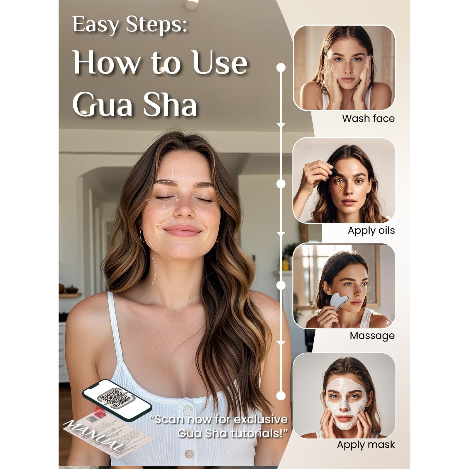 Rena Chris Gua Sha Facial Tools: Natural Terahertz Guasha Tool for Face Acupuncture Therapy, Facial Massager for Jawline Sculpting and Puffiness Reducing (Silver-Grey) - Medaid International