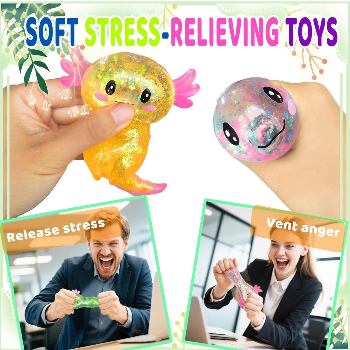 2pcs Axolotl Squishy Stress Relief Toy Glitter Fidget Toys Cute Malt Sugar Toy for Kids,Party Favors Anxiety Relief Taba Squishy Toys,Classroom,Party Favors,Goodie Bags Fillers,Birthday Day Gift