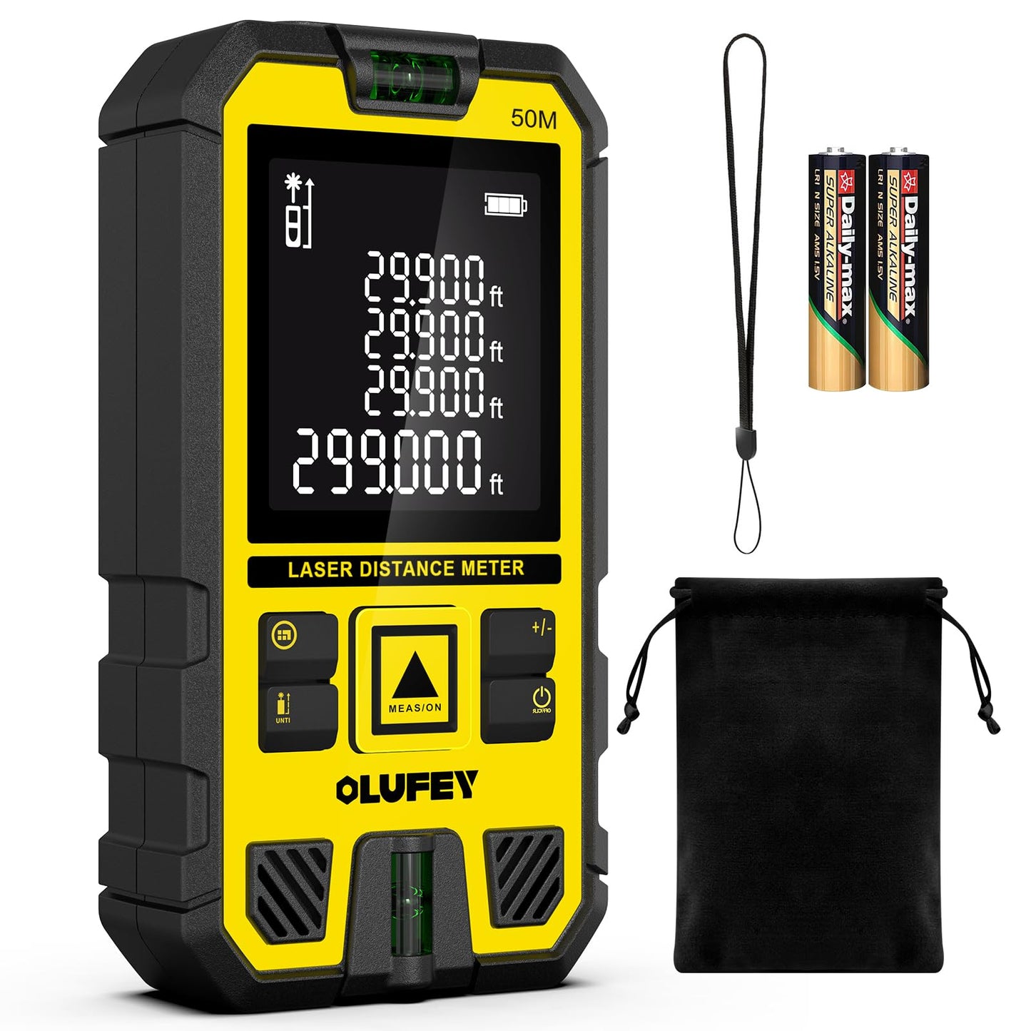 OLUFEY Laser Measure,Laser Distance Meter Device IP54 Portable Digital Measure Tool Range Finder with Bubble Levels and LCD Backlit - Medaid International