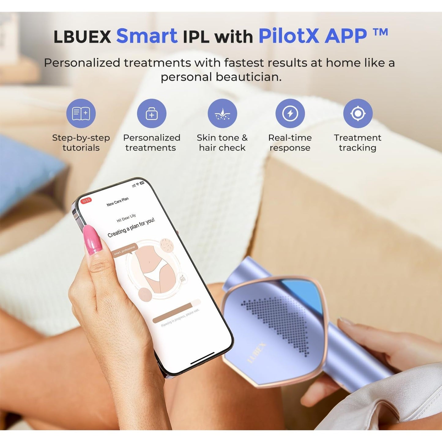 LUBEX Smart Permanent IPL Laser Hair Removal for Woman and Men, Painless Sapphire Ice-Cooling, Alternative to Salon, Bikini Shaver, Facial Epilator for Armpits Back Legs Arms Face Bikini Glow 6 A+ - Medaid International